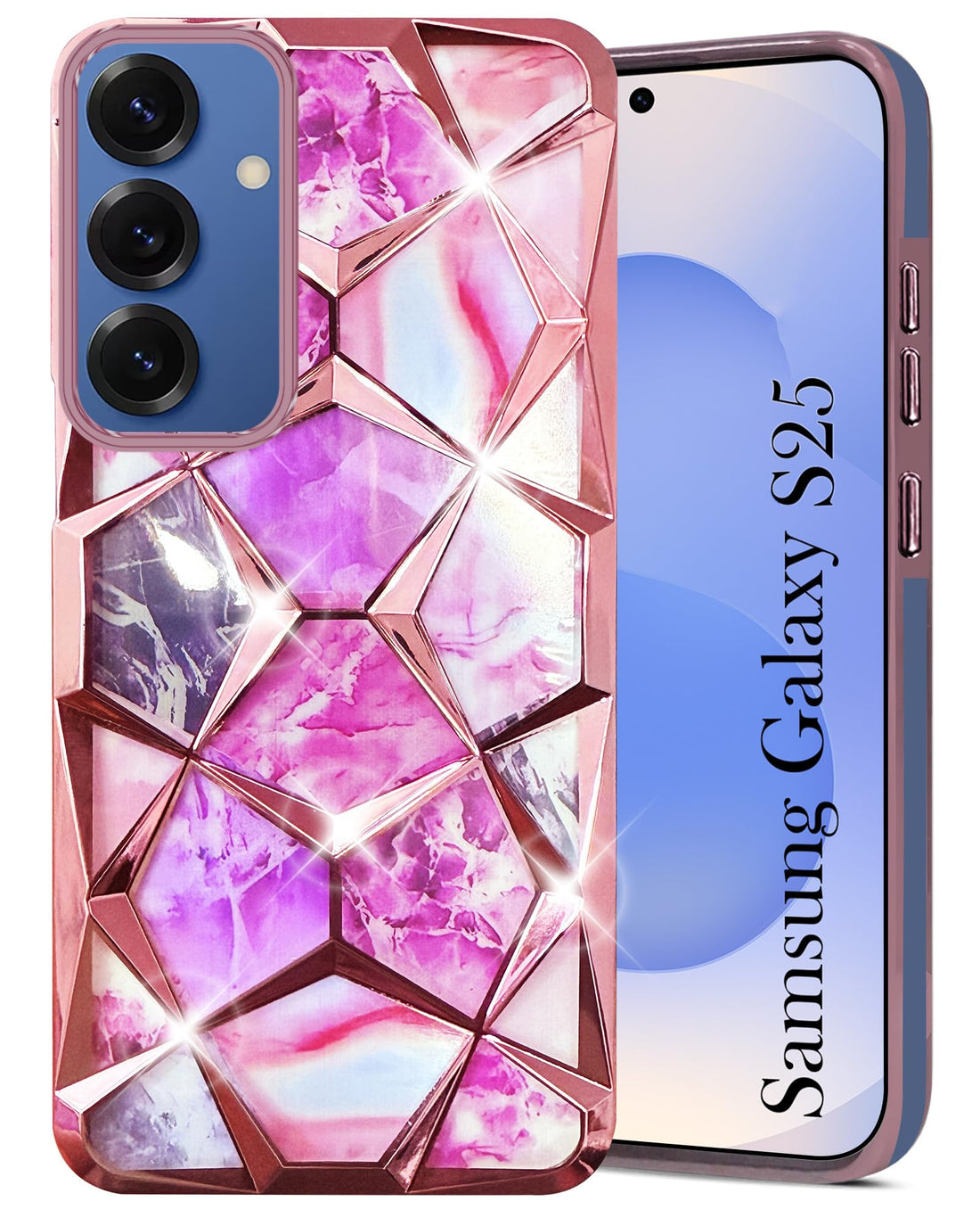 For Samsung Galaxy S25 Back Cover Case ( Dual Design Glitter Sparkle and Detachable Diamond Print Case | Soft and Flexible)