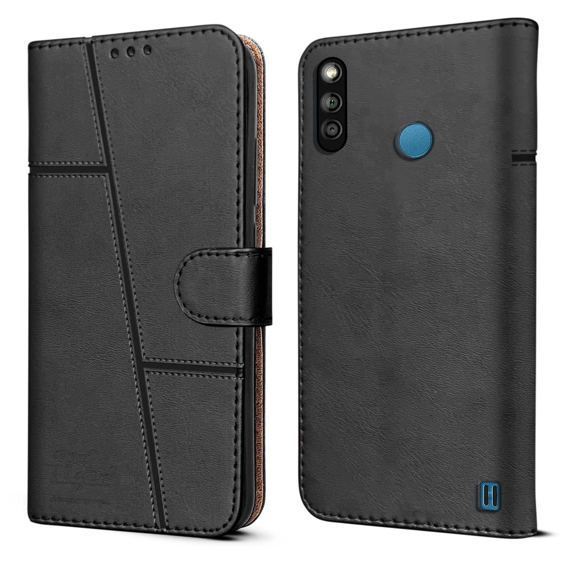 For Lava Z3 Flip Cover Case ( Stitched Leather with Magnetic Closure | Black)