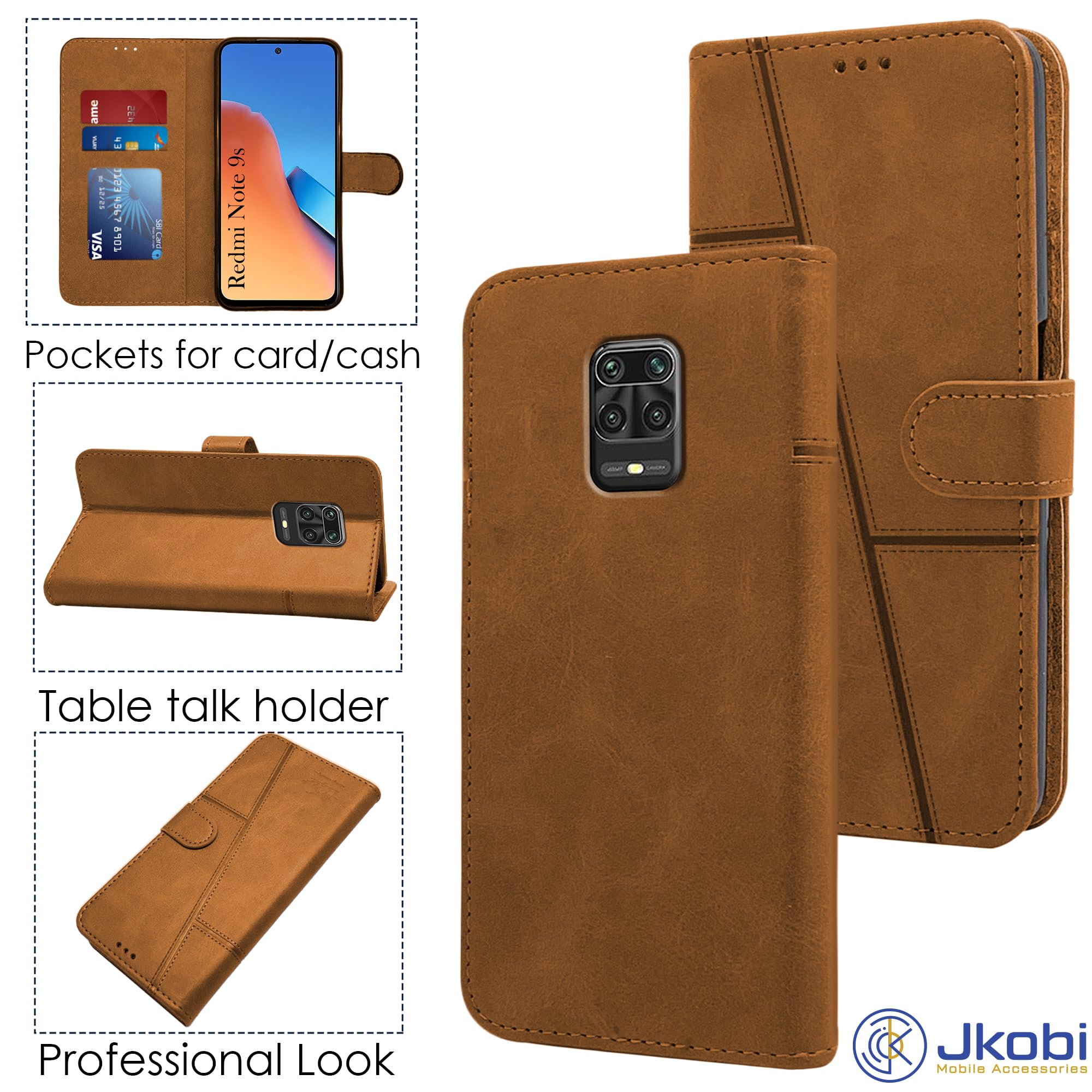 For Xiaomi Mi Redmi Note 9S Flip Cover Case (Stitched Leather with Magnetic Closure)