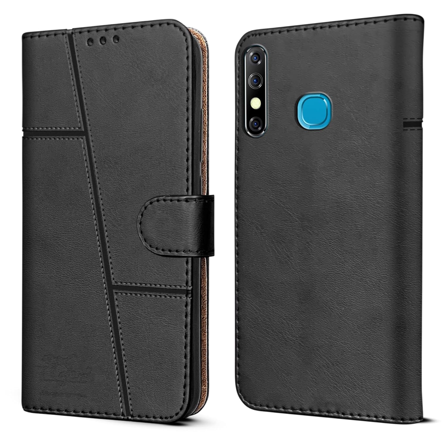 For Infinix Hot 8 Flip Cover Case (Stitched Leather Finish | Magnetic Closure | Inner TPU | Foldable Stand | Wallet Card Slots)