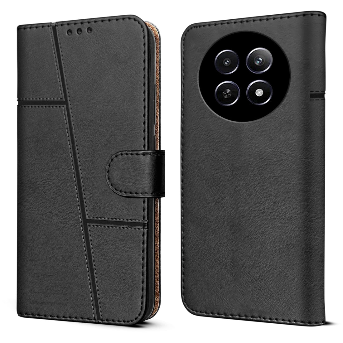For Realme Narzo 70x 5G Flip Cover Case (Stitched Leather with Magnetic Closure)
