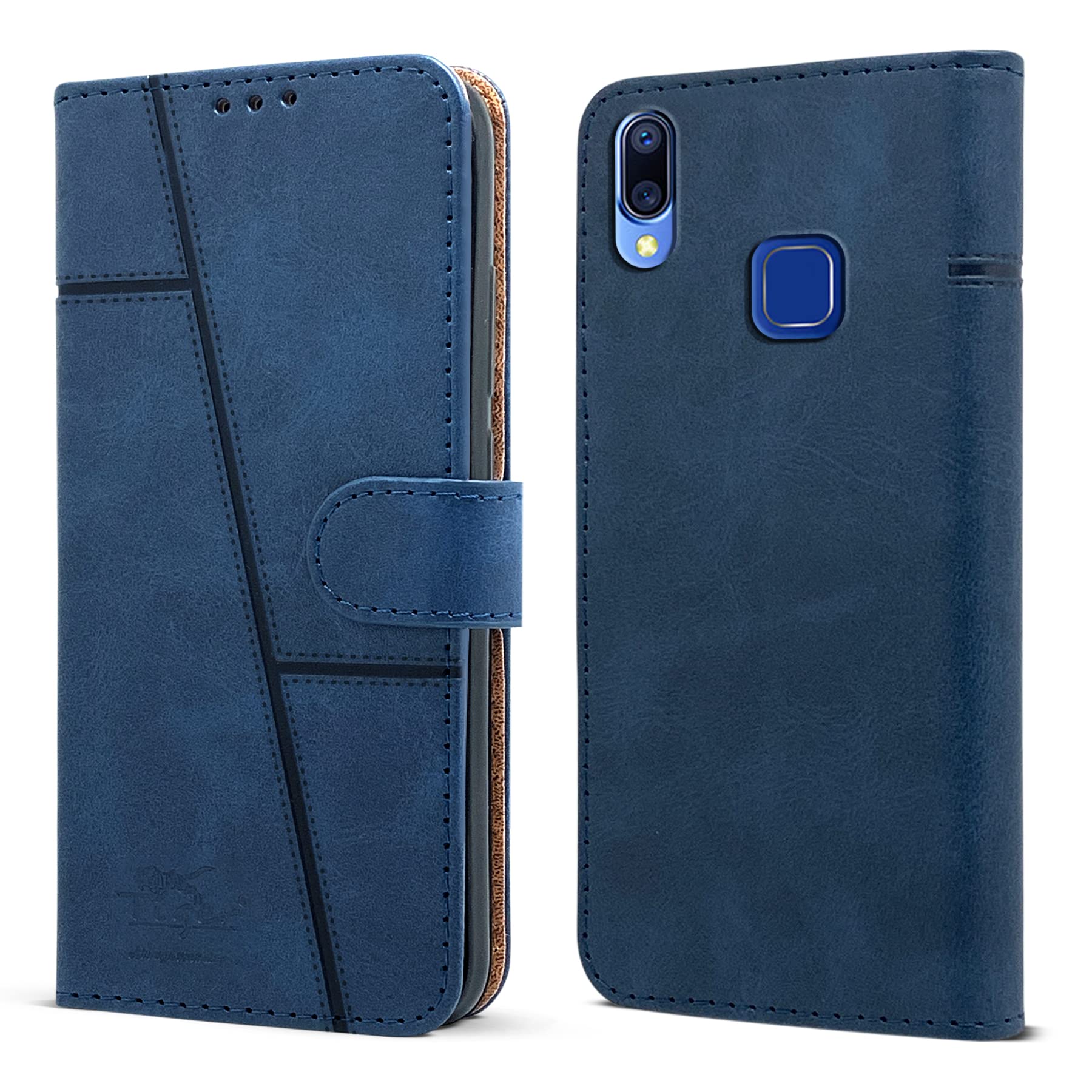 For Vivo Y95 | Vivo Y93 | Vivo Y91 Flip Cover Case (Stitched Leather Finish | Magnetic Closure | Inner TPU | Foldable Stand | Wallet Card Slots)
