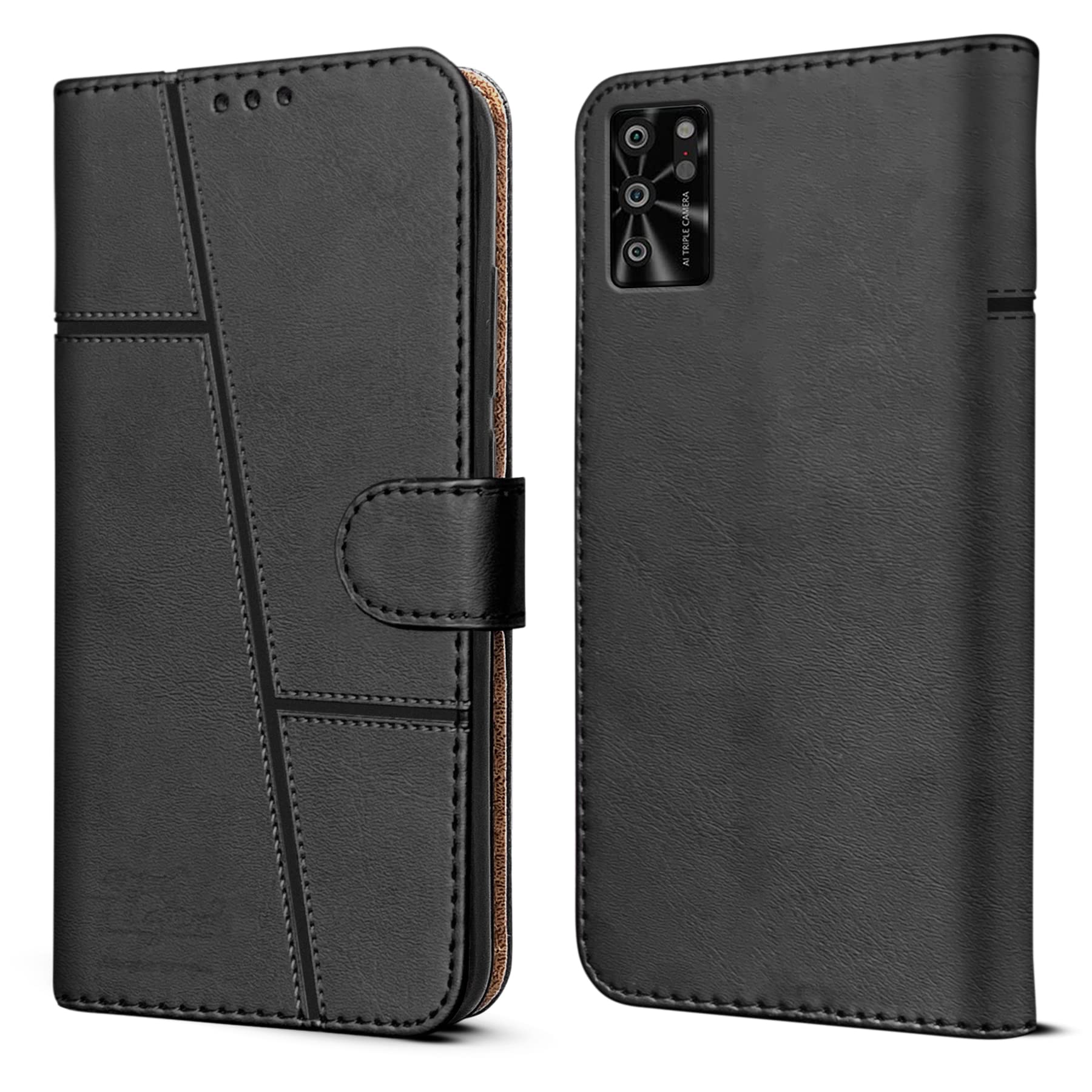 For Lava Yuva Pro Flip Cover Case (Stitched Leather Finish | Magnetic Closure | Inner TPU | Foldable Stand | Wallet Card Slots)