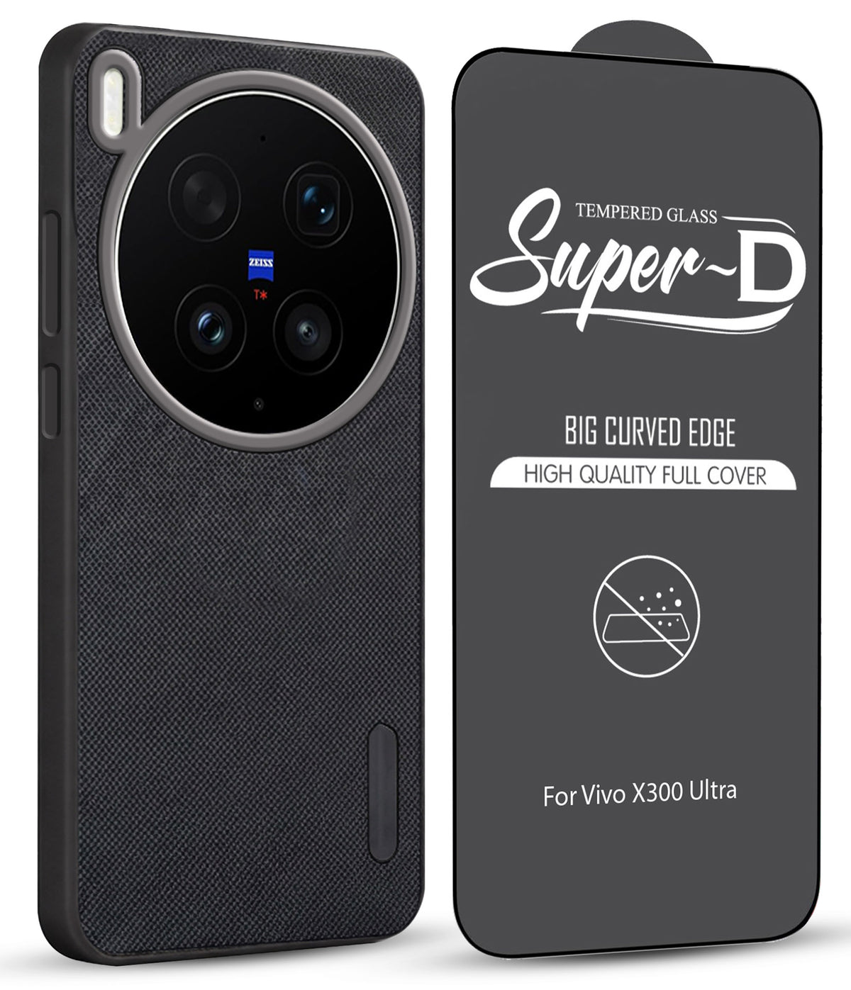 For Vivo X300 Ultra Combo with Back Cover and 9H Tempered Glass (Textured Grip Design | Micro-Fiber Cloth Inside | Oleophobic Coating Screen Glass)