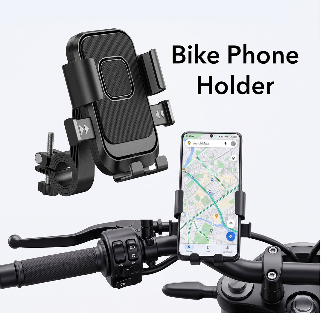 Premium 360° Universal Bike Phone Holder | Anti-Shake Motorcycle Handlebar Mobile Mount with Secure Lock