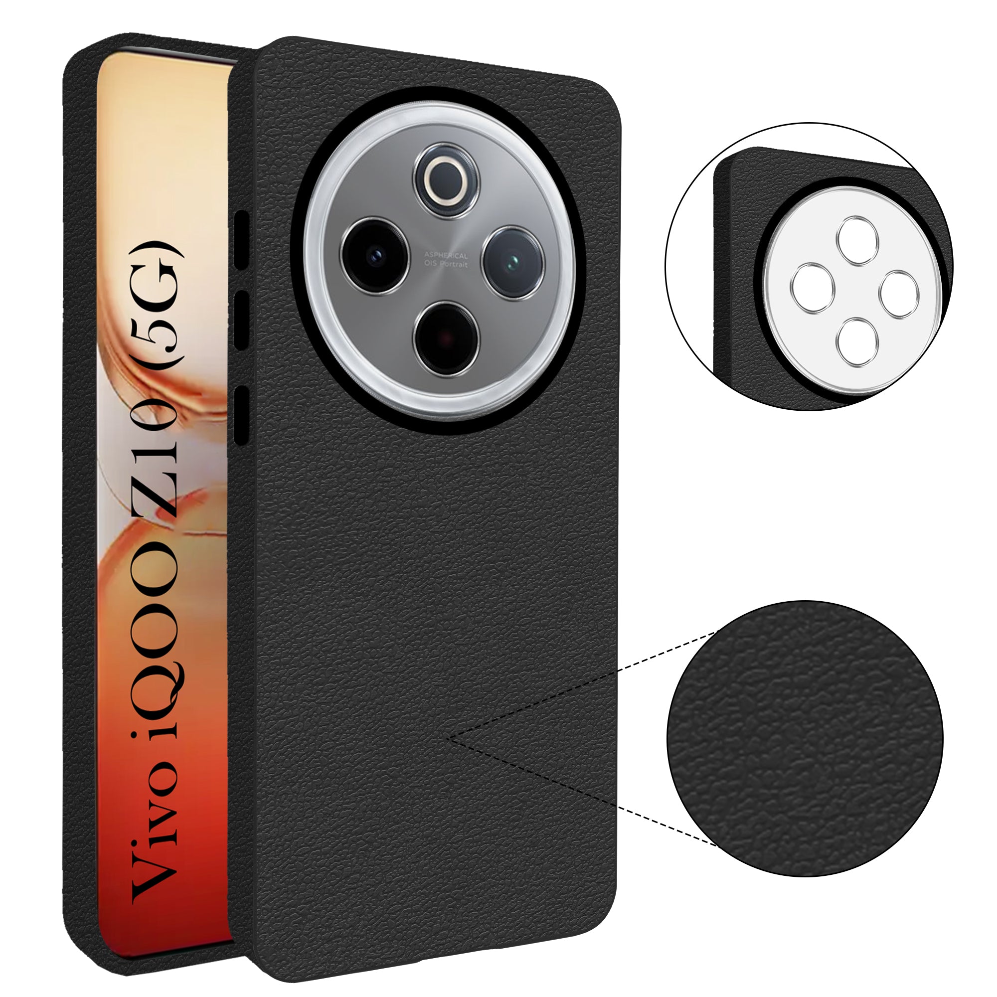 For Vivo iQOO Z10 Back Cover Case (Glass Like Camera Protection | Leather Feel | Minimalist Professional Grip)