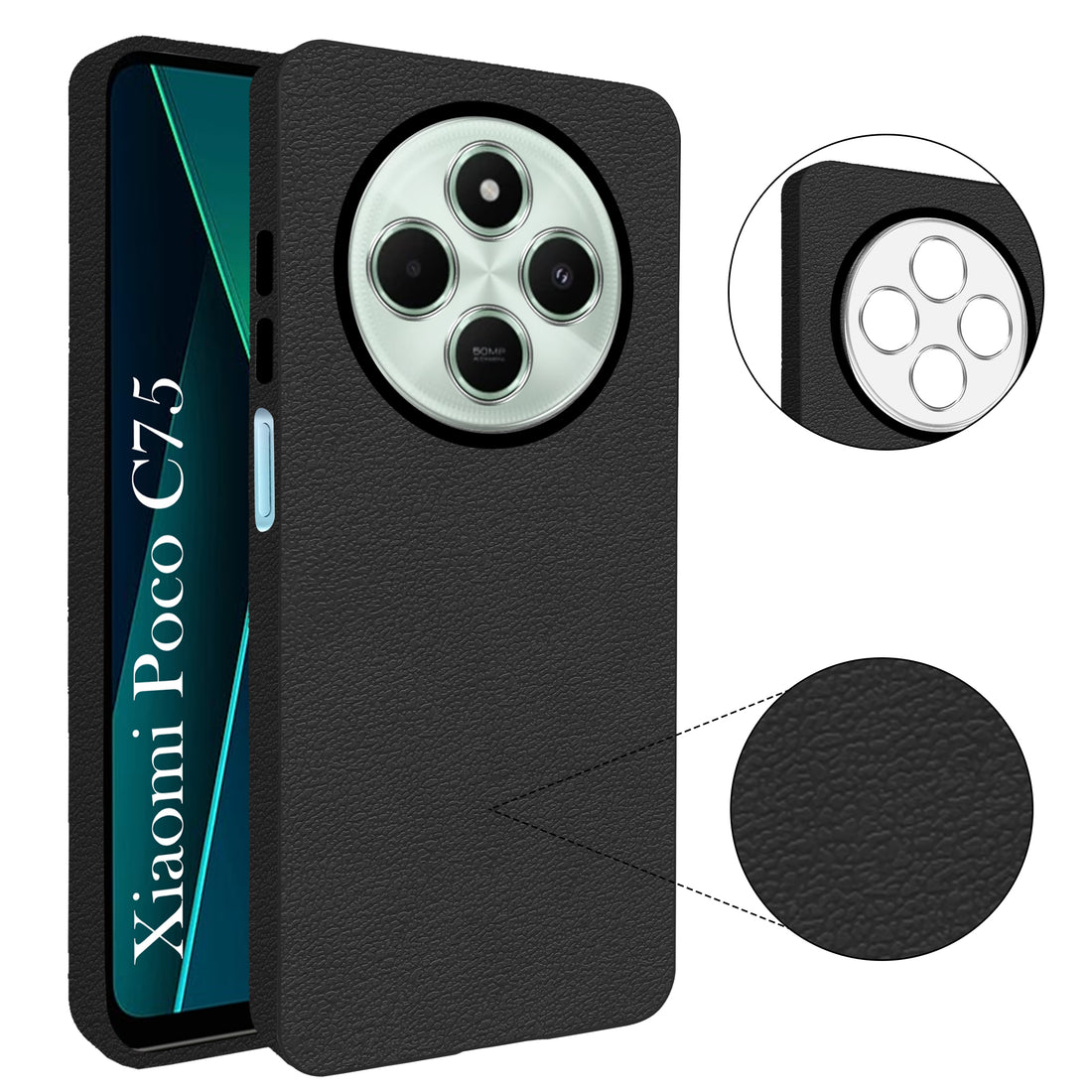 For Poco C75 | Poco M7 Back Cover Case (Glass Like Camera Protection | Leather Feel | Minimalist Professional Grip)