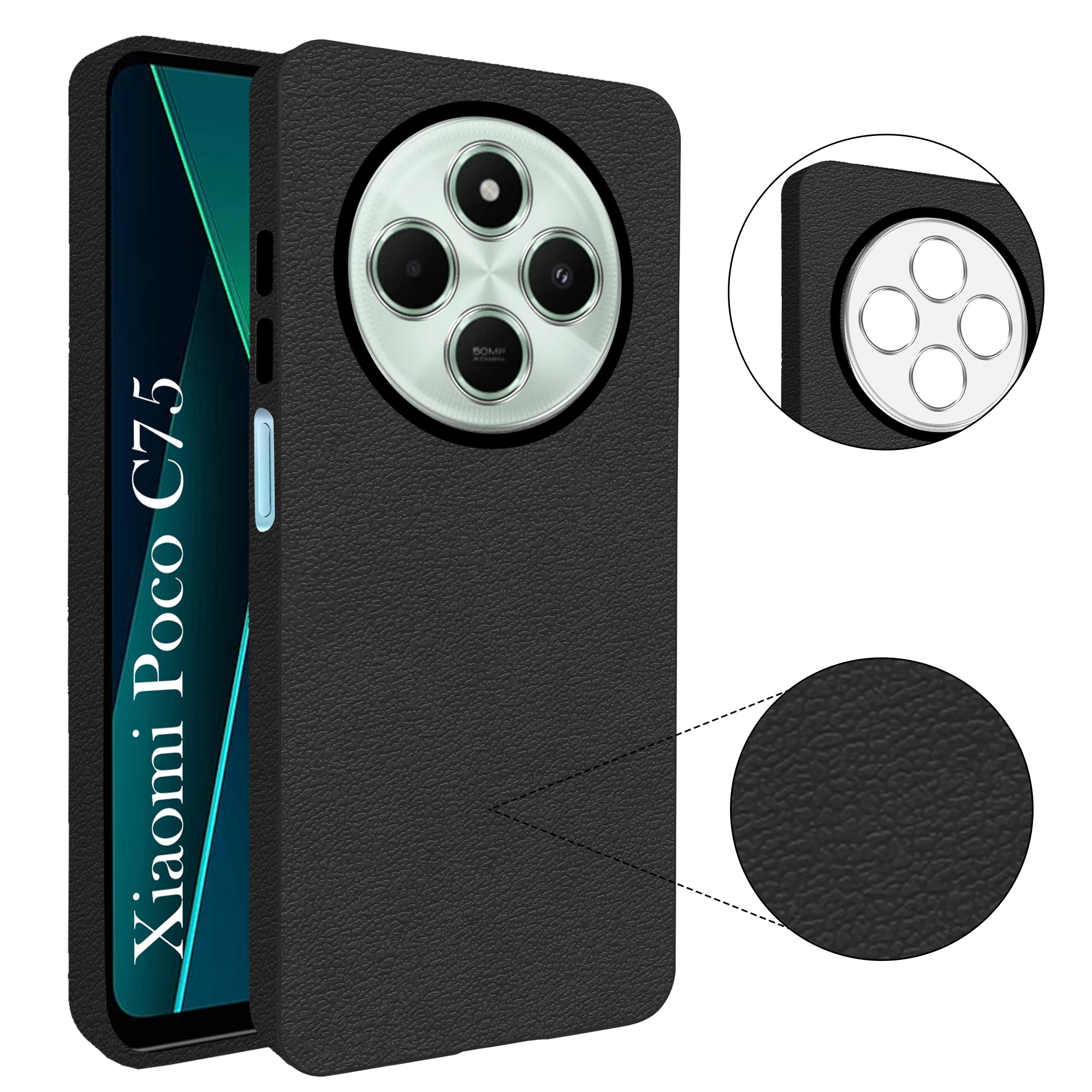 For Poco C75 Back Cover Case (Glass Like Camera Protection | Leather Feel | Minimalist Professional Grip)