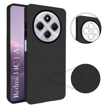 For Redmi A4 5G | Xiaomi Redmi 14C Back Cover Case (Glass Like Camera Protection | Leather Feel | Minimalist Professional Grip)