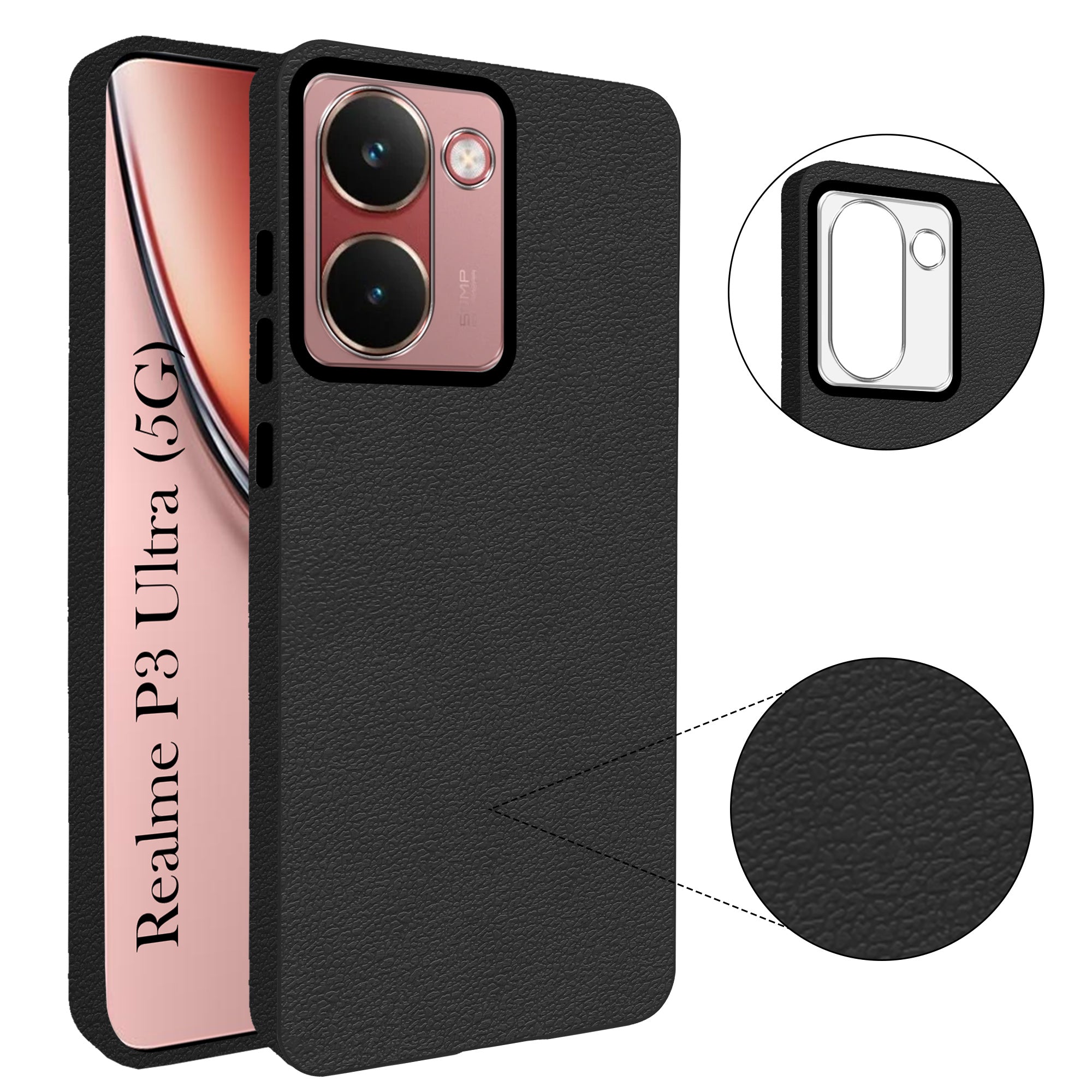 For Realme P3 Ultra Back Cover Case (Glass Like Camera Protection | Leather Feel | Minimalist Professional Grip)