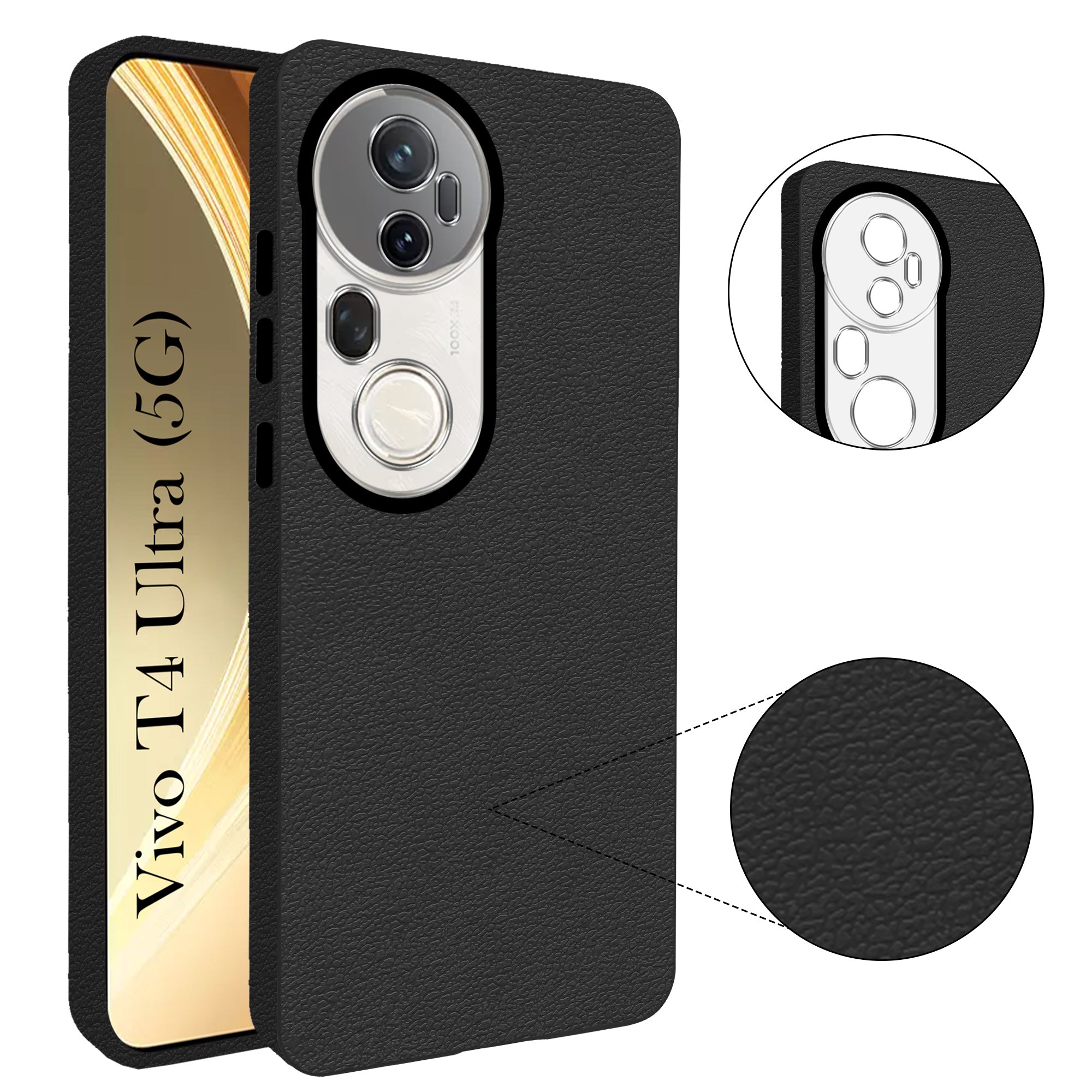 For Vivo T4 Ultra Back Cover Case(Glass Like Camera Protection | Leather Feel | Minimalist Professional Grip)