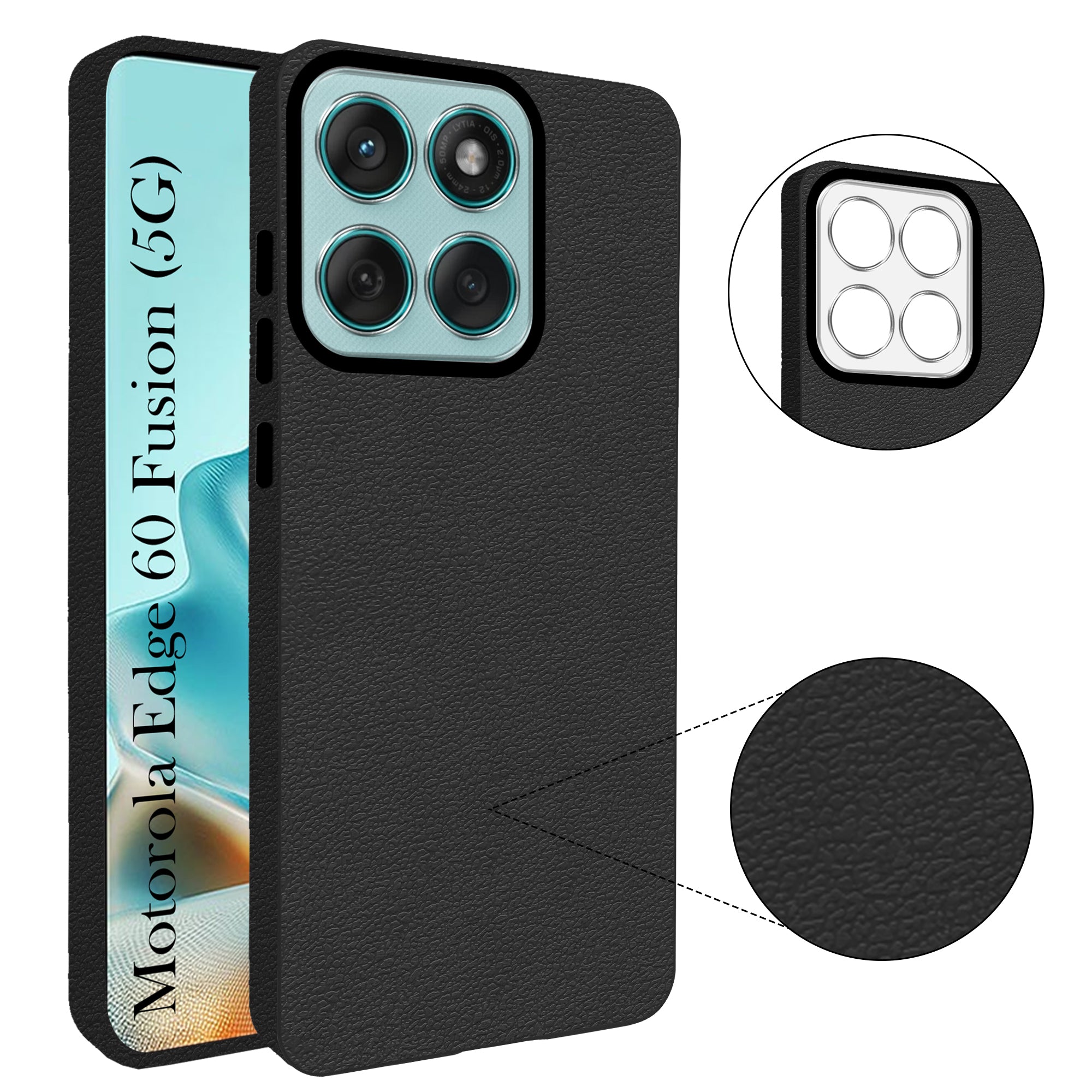 For Motorola Moto Edge 60 Fusion Back Cover Case (Glass Like Camera Protection | Leather Feel | Minimalist Professional Grip)