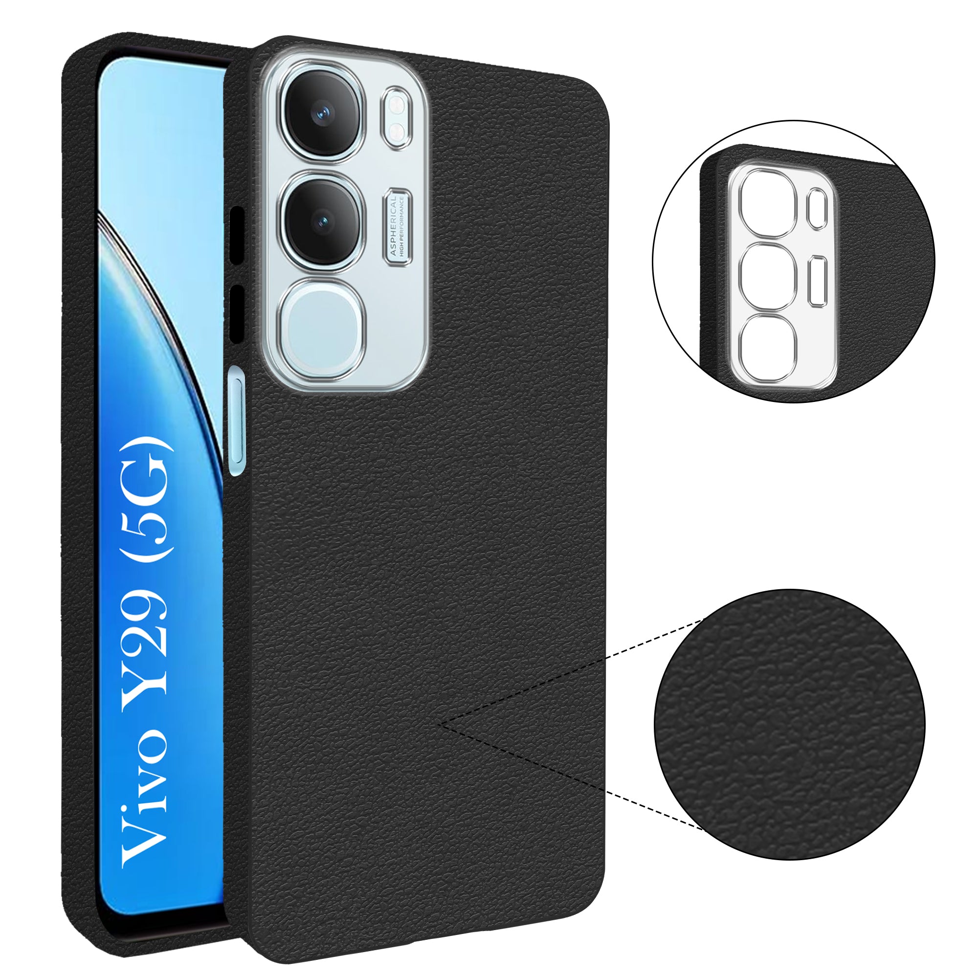 For Vivo Y29 Back Cover Case (Glass Like Camera Protection | Leather Feel | Minimalist Professional Grip)