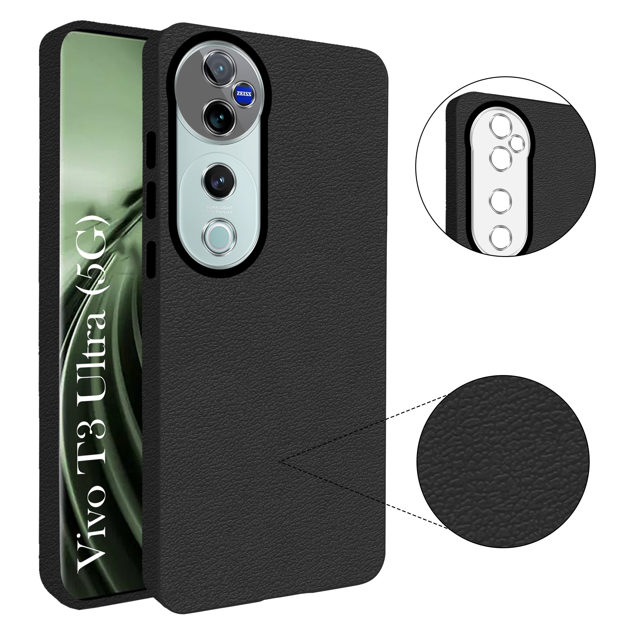 For Vivo T3 Ultra Back Cover Case (Glass Like Camera Protection | Leather Feel | Minimalist Professional Grip)