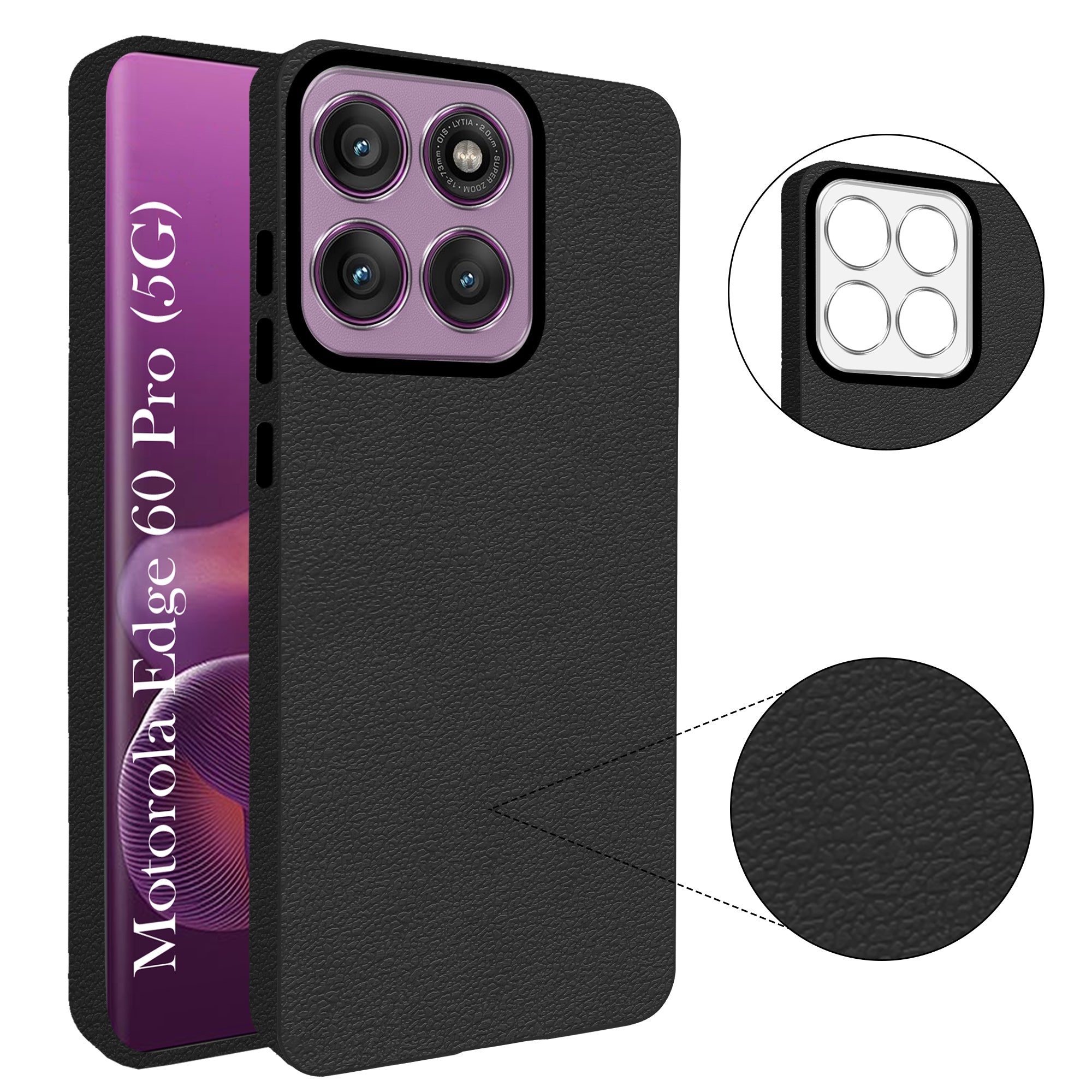 For Motorola Moto Edge 60 Pro Back Cover Case (Glass Like Camera Protection | Leather Feel | Minimalist Professional Grip)