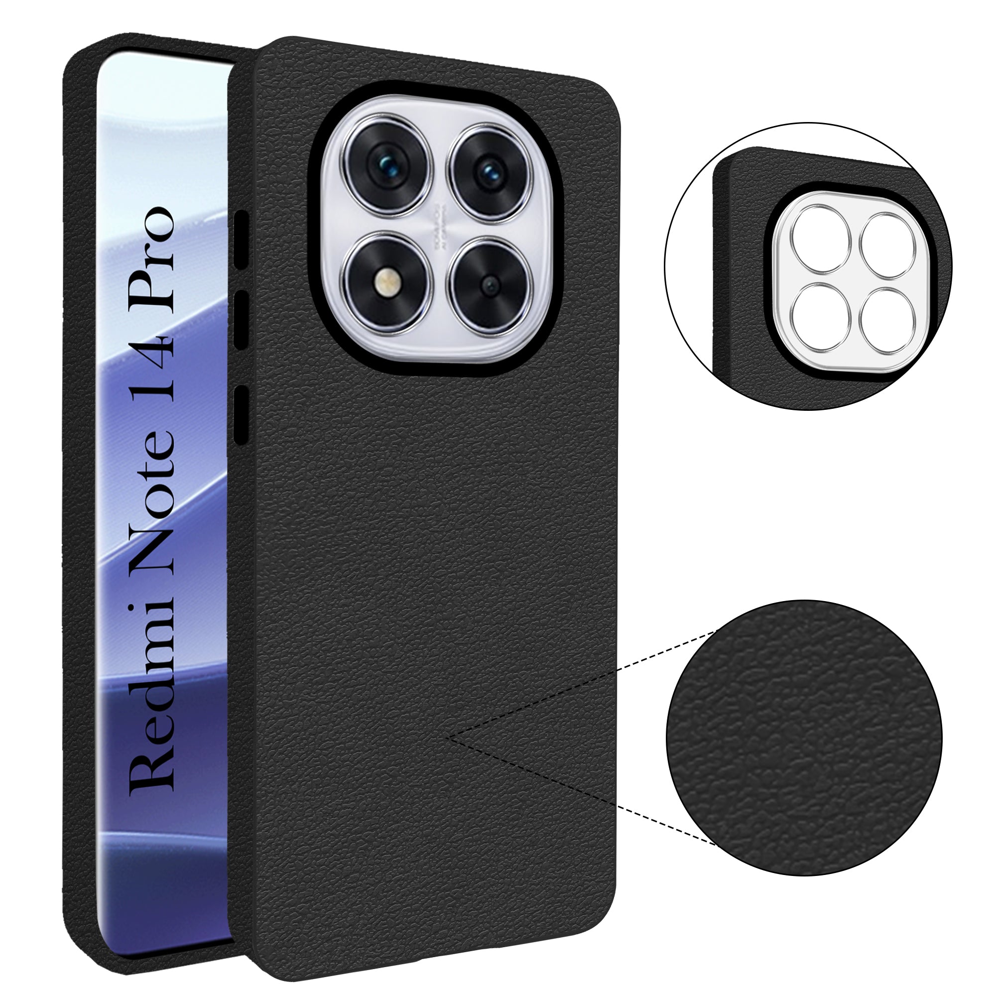 For Redmi Note 14 Pro Back Cover Case (Glass Like Camera Protection | Leather Feel | Minimalist Professional Grip)