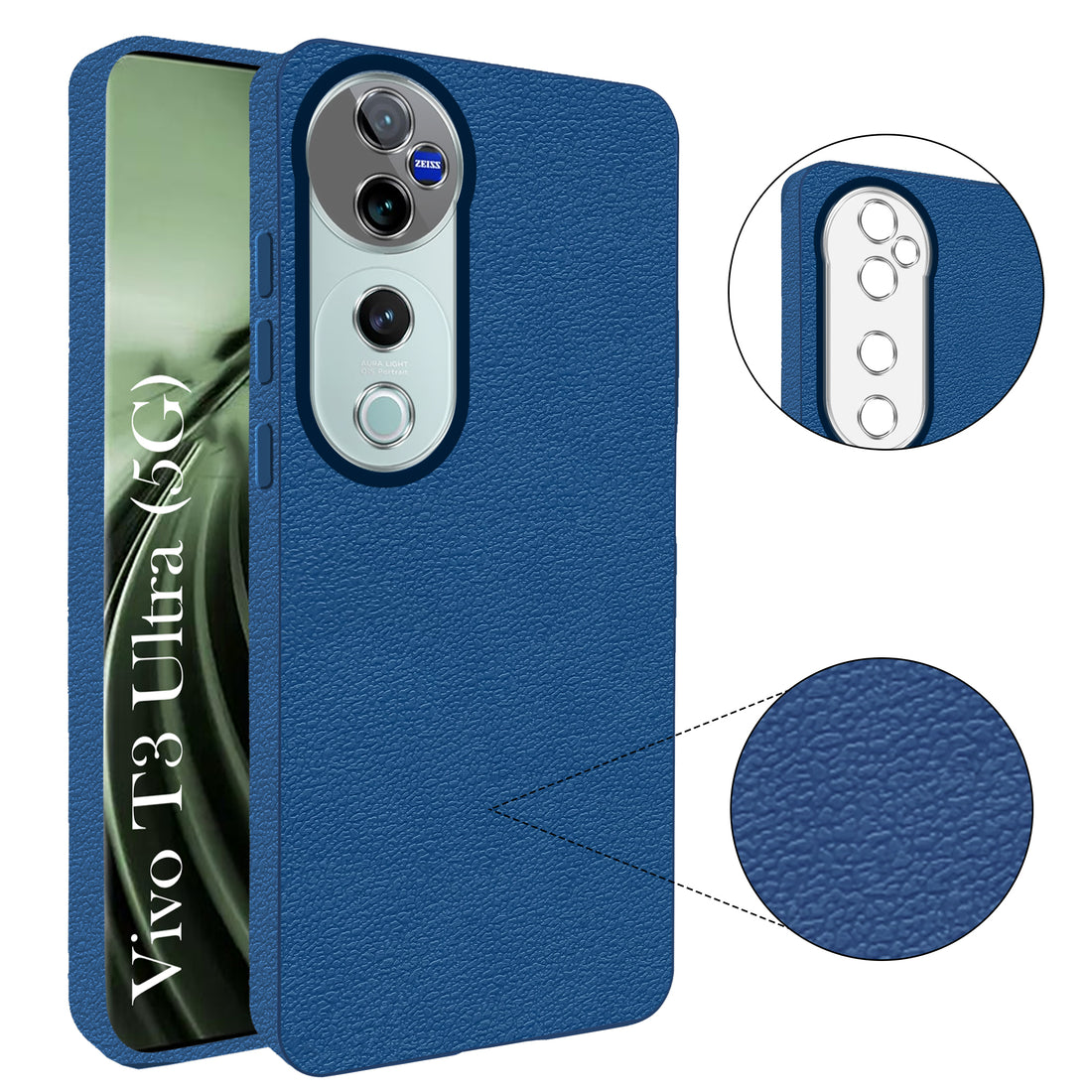 For Vivo T3 Ultra Back Cover Case (Glass Like Camera Protection | Leather Feel | Minimalist Professional Grip)