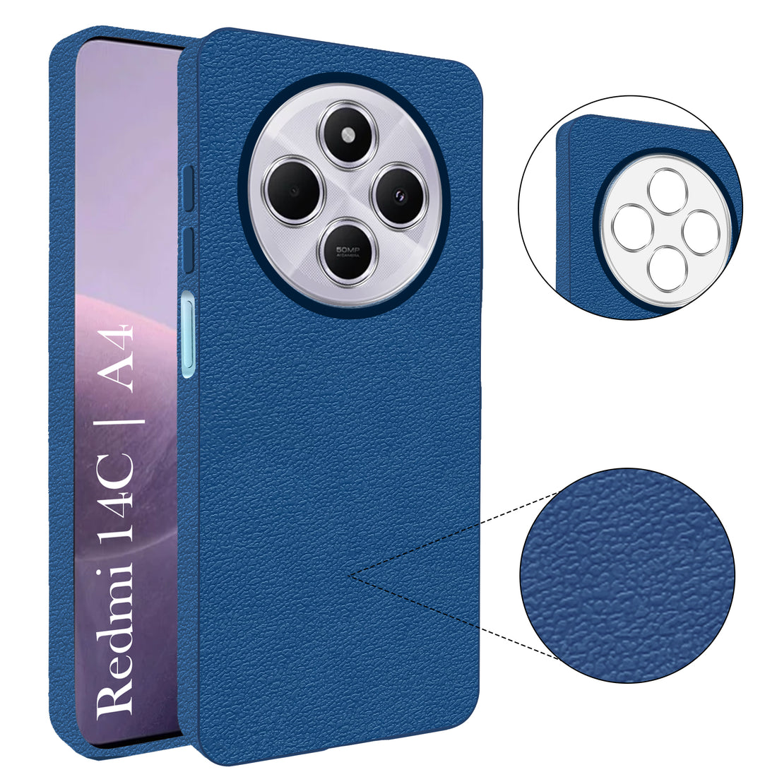 For Redmi A4 5G | Xiaomi Redmi 14C Back Cover Case (Glass Like Camera Protection | Leather Feel | Minimalist Professional Grip)