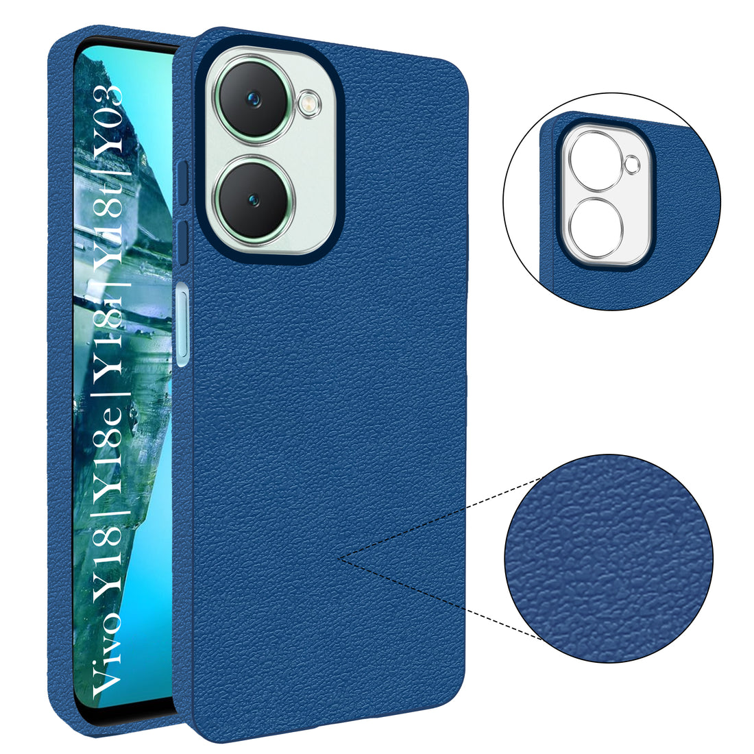 For Vivo Y18 | Y18e | Y03 | Y18i | Y18t Back Cover Case (Glass Like Camera Protection | Leather Feel | Minimalist Professional Grip)