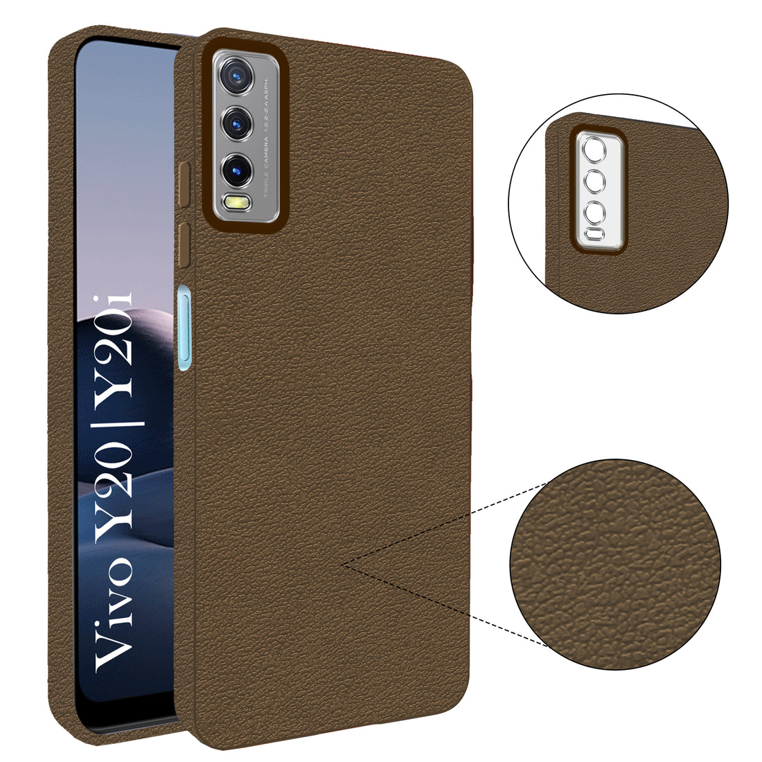 For Vivo Y20 | Y20i Back Cover Case (Glass Like Camera Protection | Leather Feel | Minimalist Professional Grip)