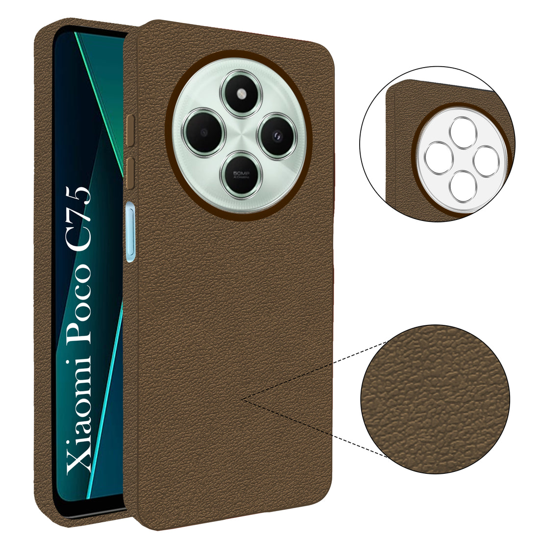 For Poco C75 | Poco M7 Back Cover Case (Glass Like Camera Protection | Leather Feel | Minimalist Professional Grip)