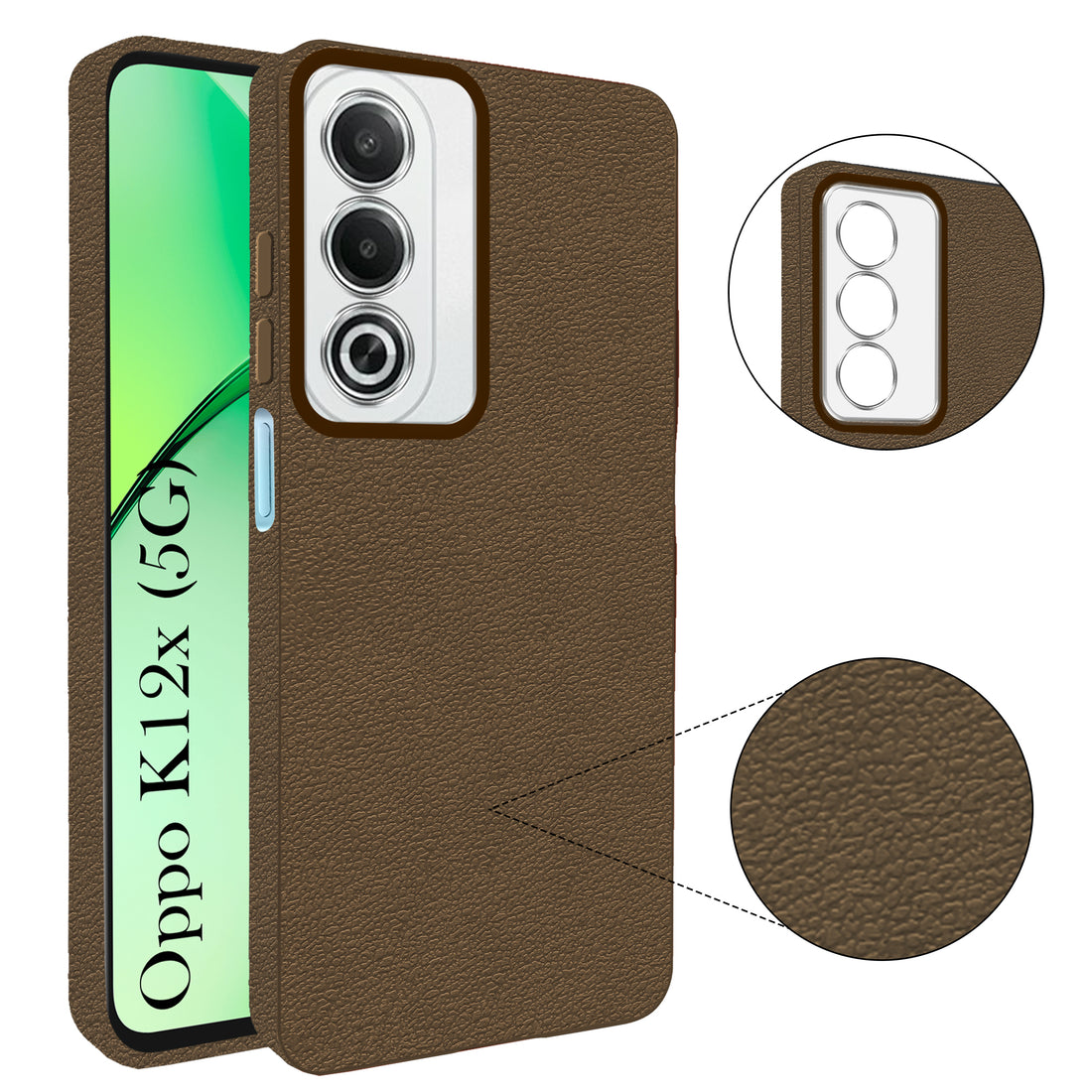 For Oppo K12x 5G  Back Cover Case (Glass Like Camera Protection | Leather Feel | Minimalist Professional Grip)
