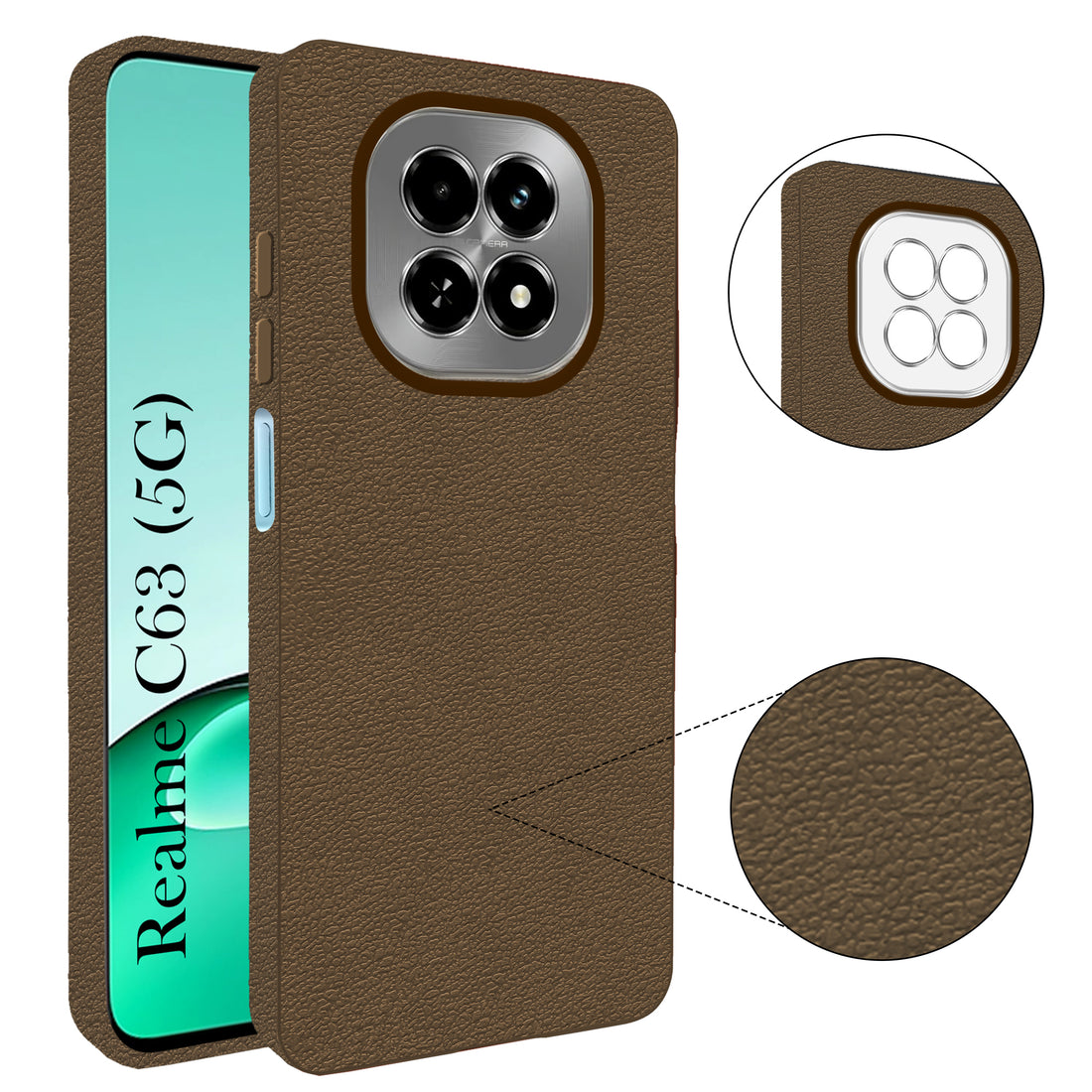 For Realme C63 5G Back Cover Case (Glass Like Camera Protection | Leather Feel | Minimalist Professional Grip)
