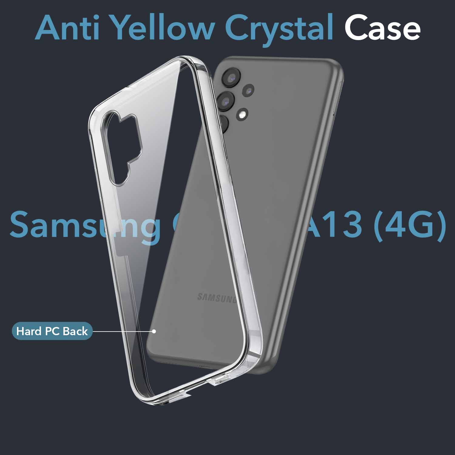 For Samsung Galaxy A13 4G Back Cover Case (Sleek Hard Crystal Clear | Drop & Camera Protection | Shockproof Polycarbonate)