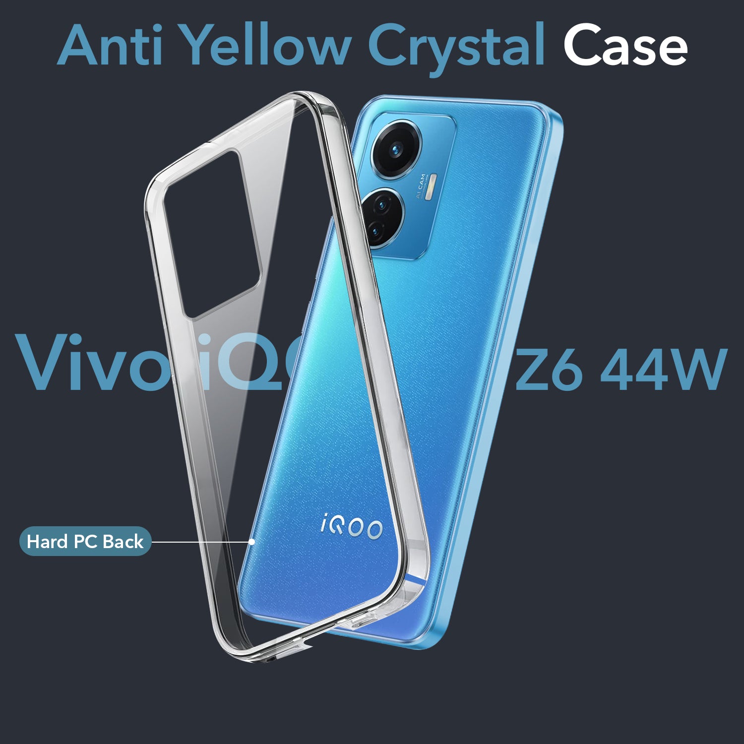 For Vivo IQOO Z6 44W Back Cover Case (Hard Anti Yellow Clear Case | Drop & Camera Protection | Shockproof Polycarbonate)