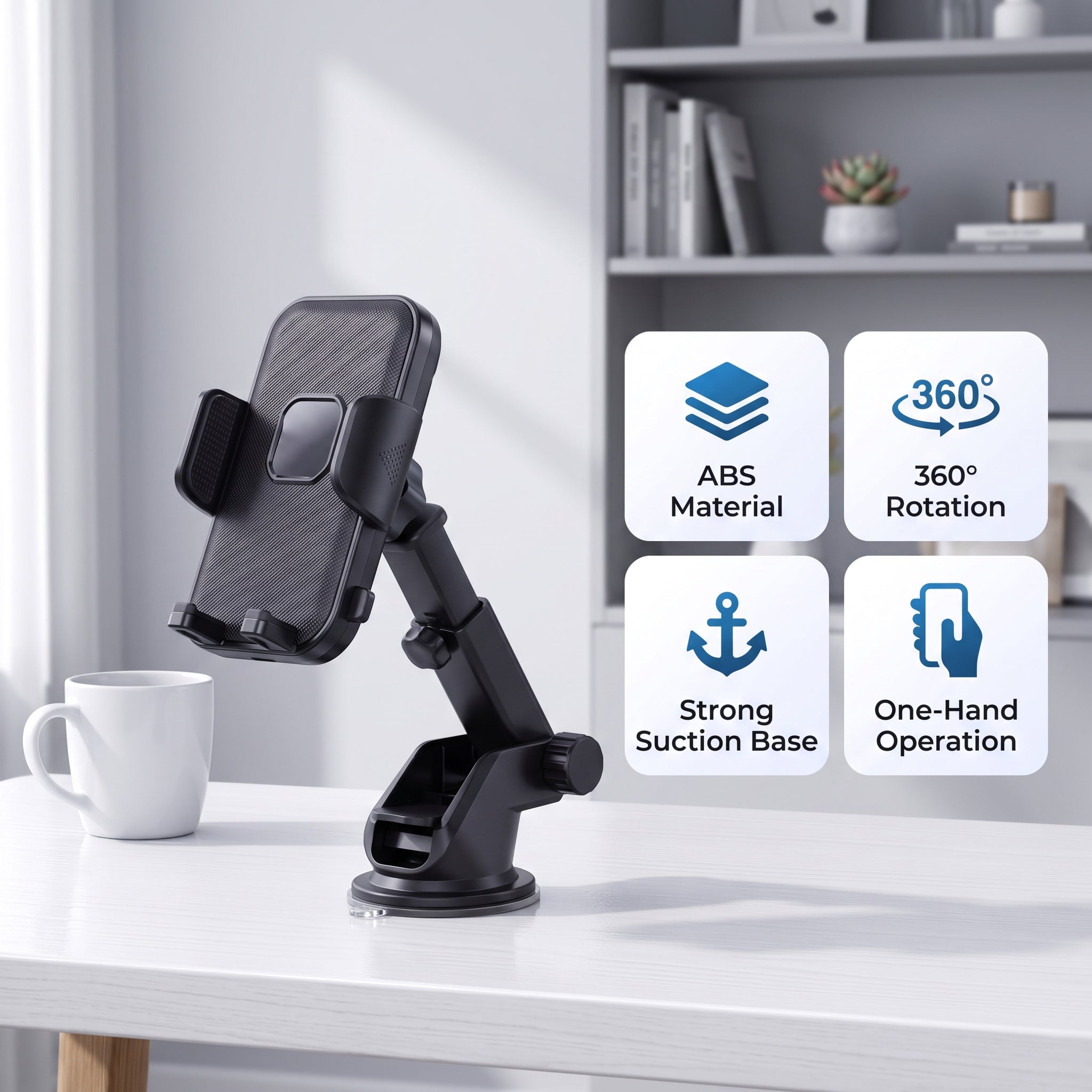 360° One-Touch Car Phone Holder | Universal Dashboard & Windshield Mobile Mount