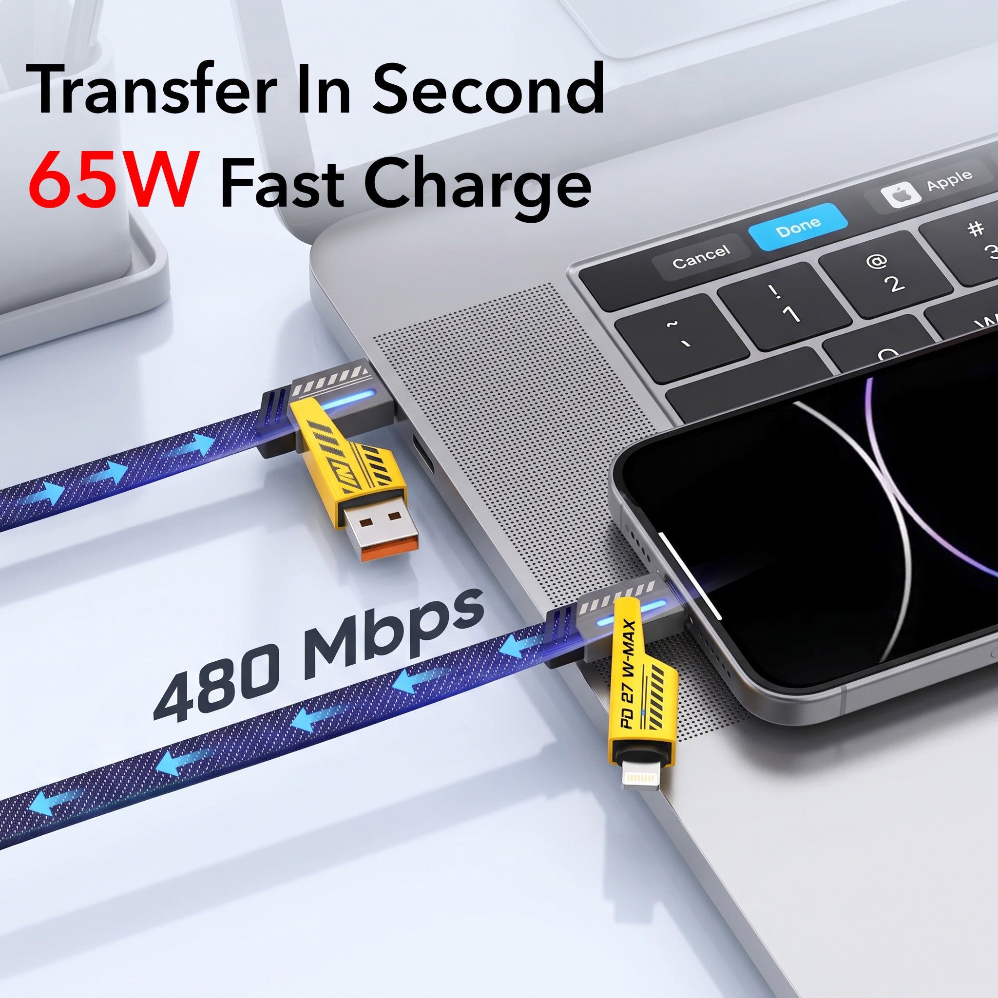 120W Fast Charging Cable with Foldable Phone Stand Brackets (Type C)