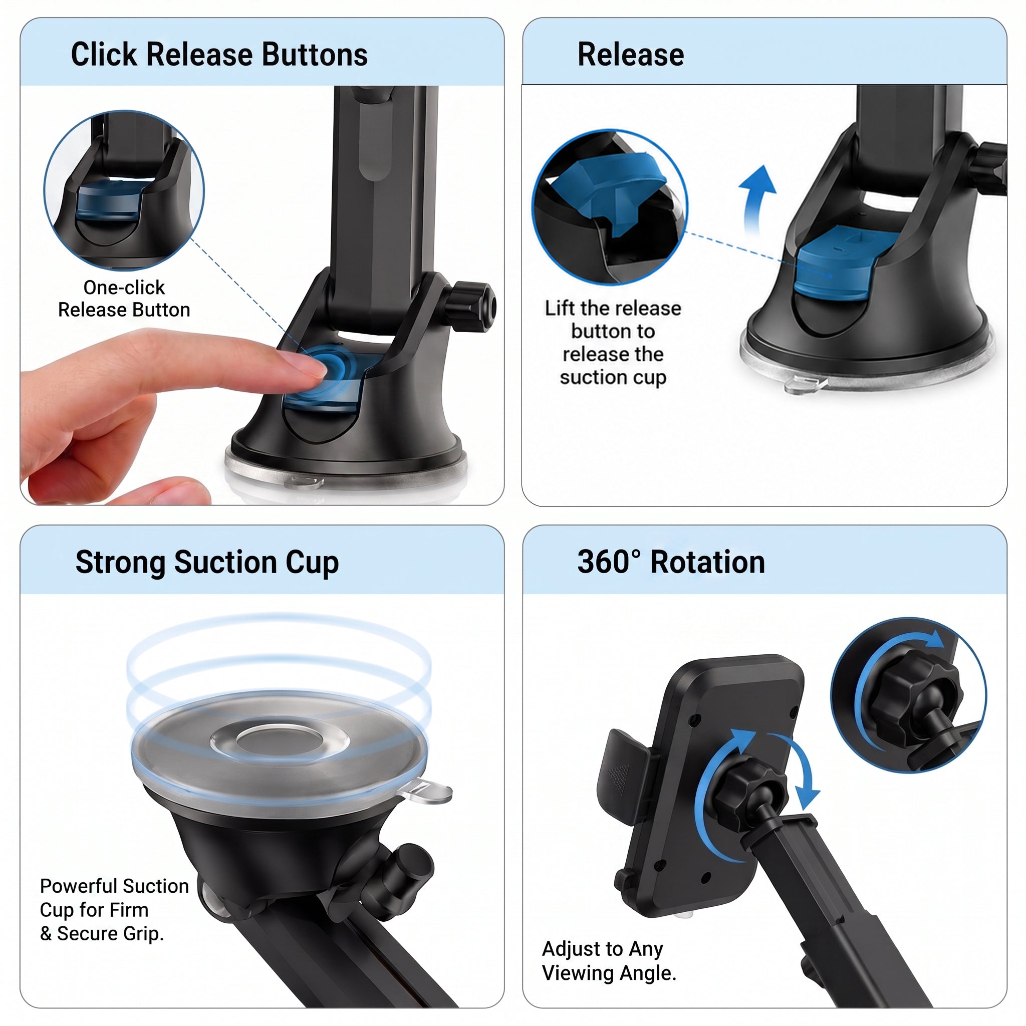 360° One-Touch Car Phone Holder | Universal Dashboard & Windshield Mobile Mount