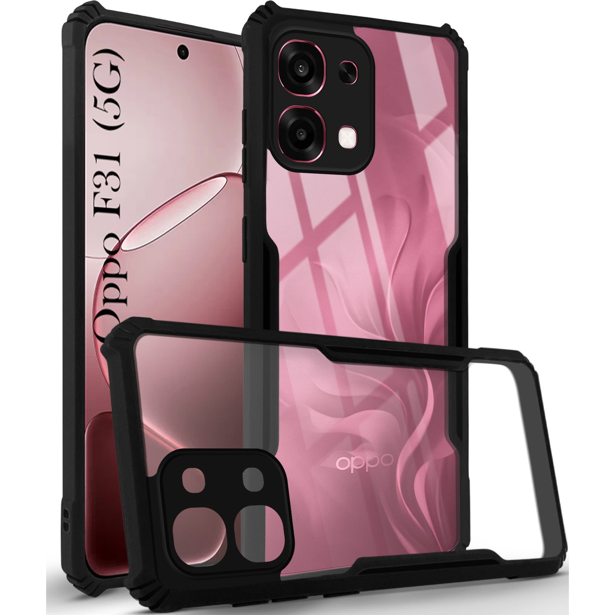 For Oppo F31 5G | Oppo F33 5G Back Cover Case Hybrid (Shockproof with Polycarbonate Clear Panel | Professional Black)