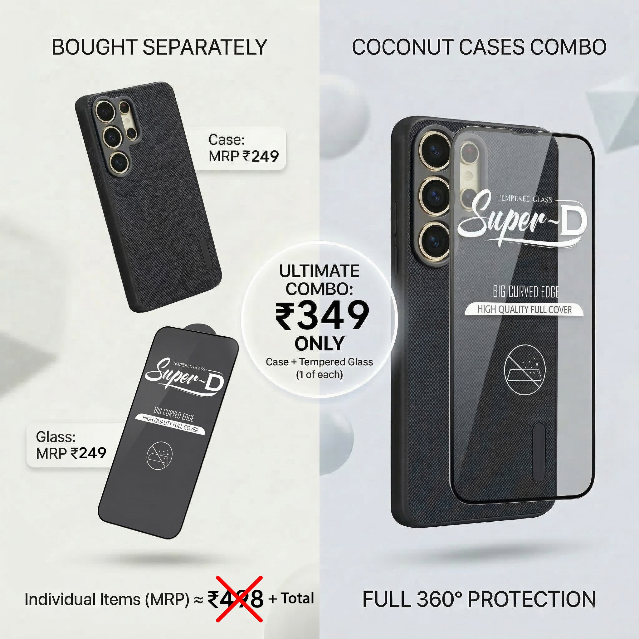 Textured Grip Design Slim and Light Weight Soft Touch and Feel Cases With Glass.