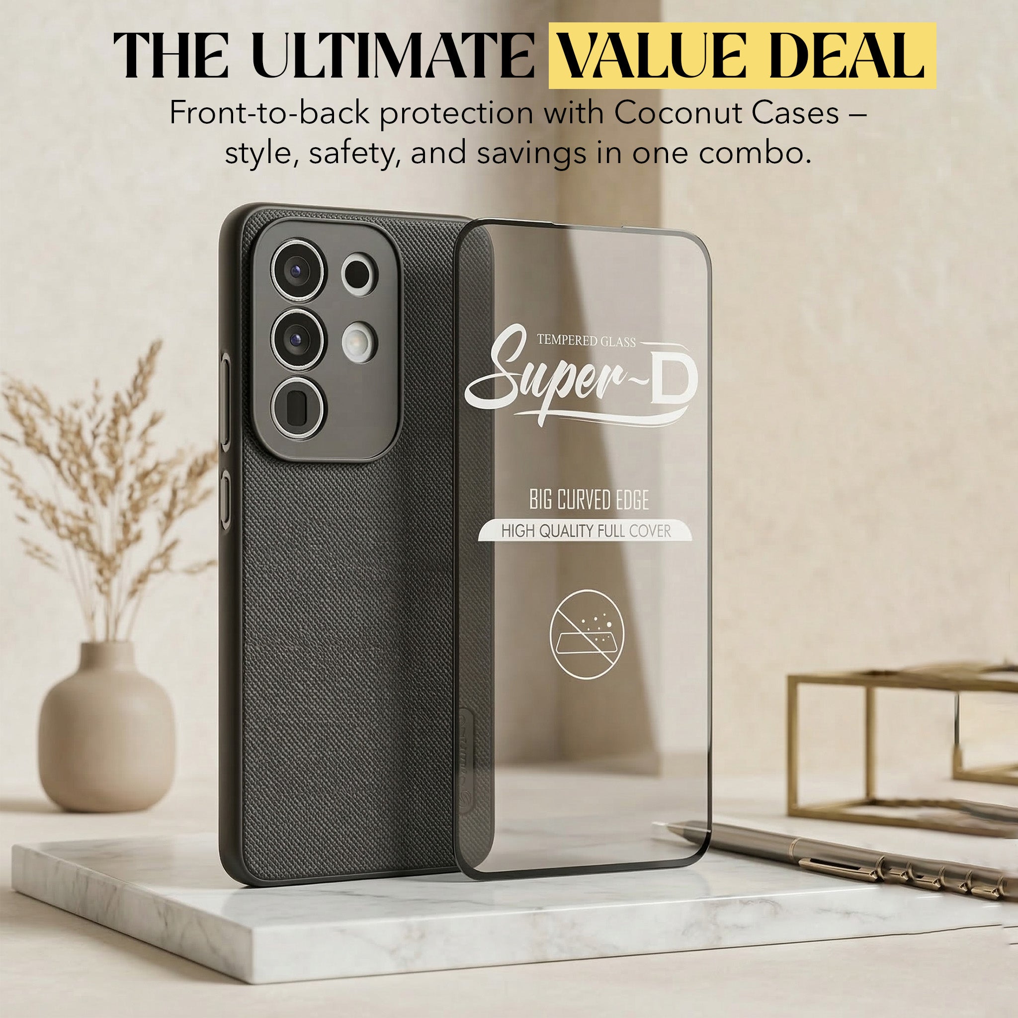 Textured Grip Design Slim and Light Weight Soft Touch and Feel Cases With Glass.