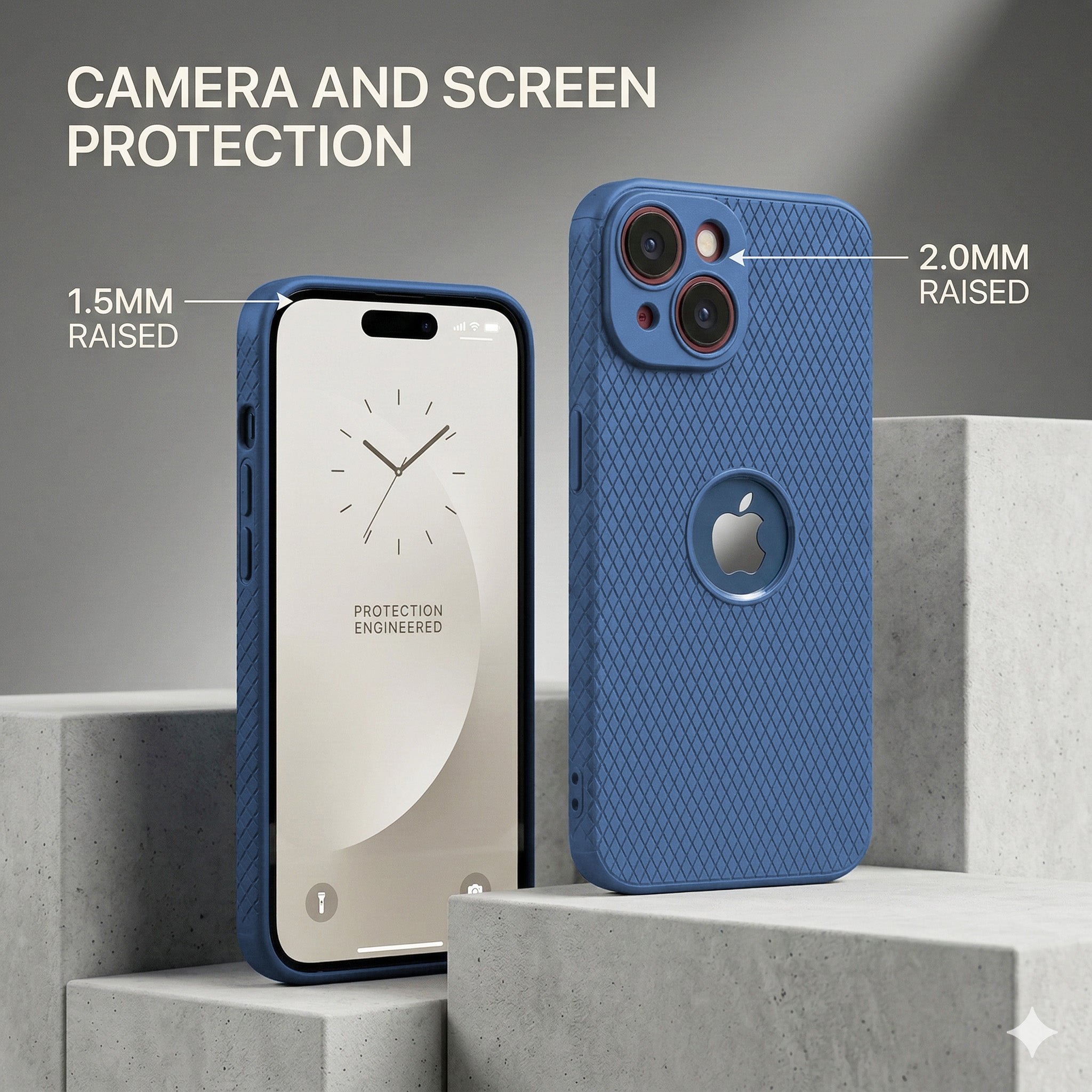 Liquid Silicone Camera Protection Side Grip Texture Soft and Flexible Cases Blue With Glass.