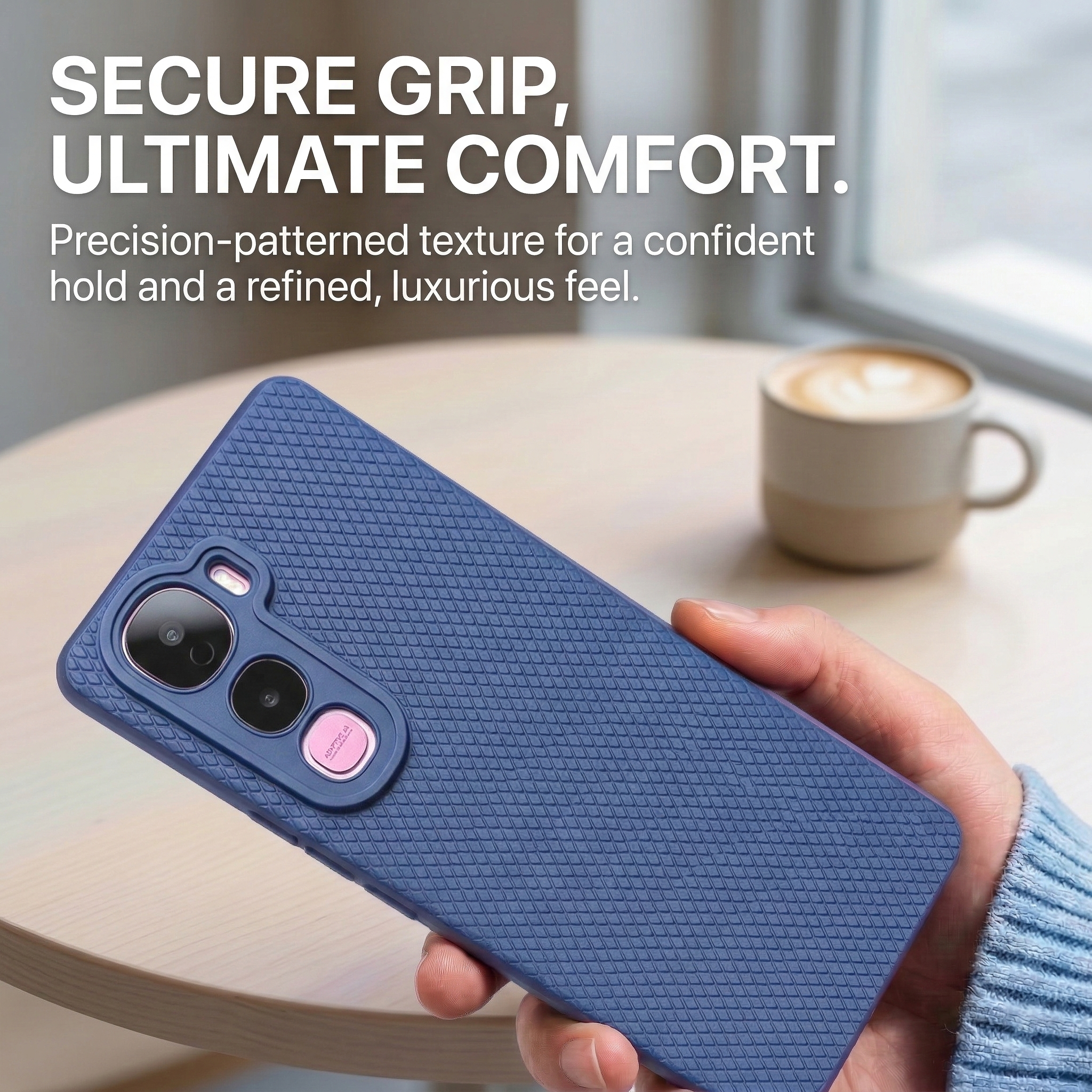 Liquid Silicone Camera Protection Side Grip Texture Soft and Flexible Cases Blue With Glass.