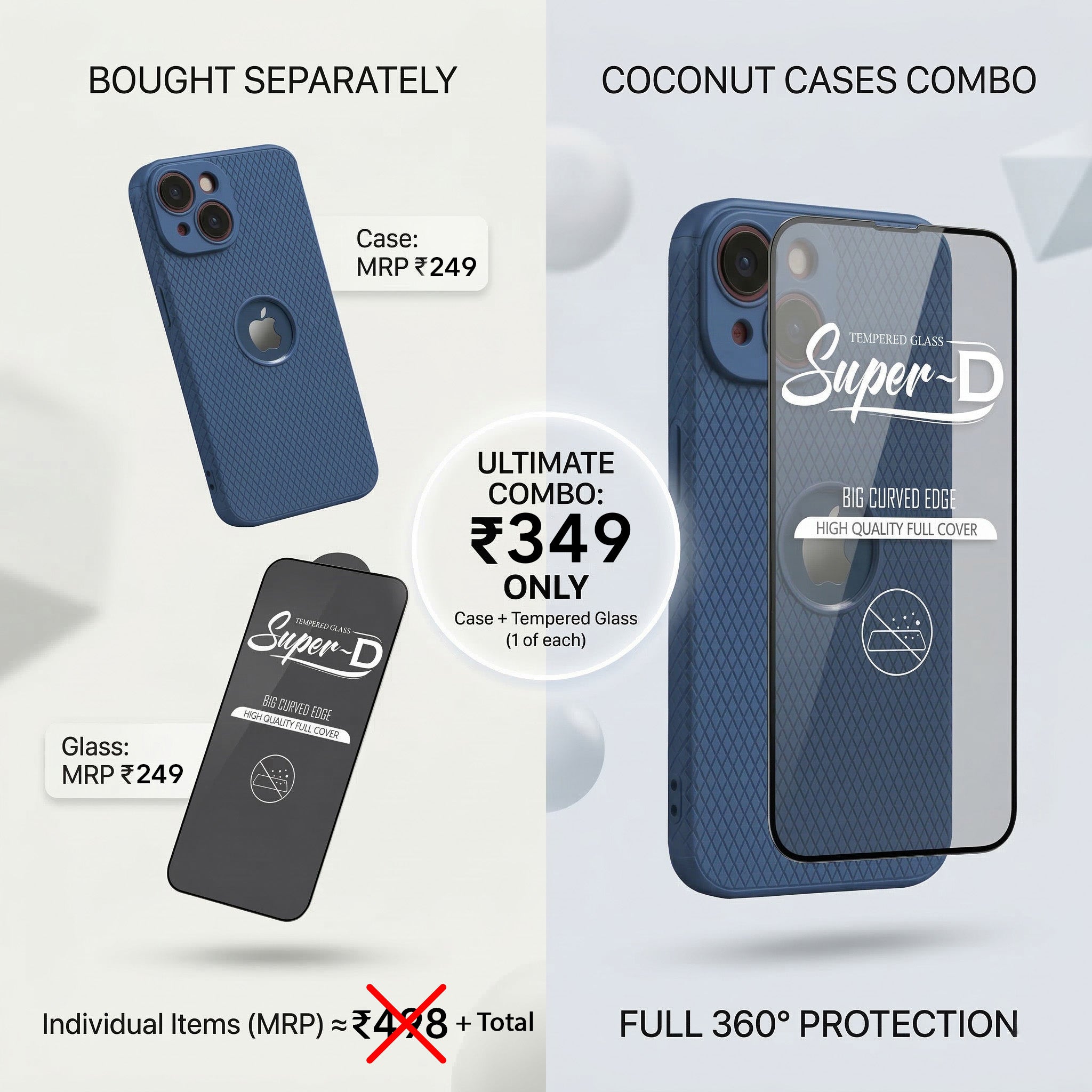 Liquid Silicone Camera Protection Side Grip Texture Soft and Flexible Cases Blue With Glass.
