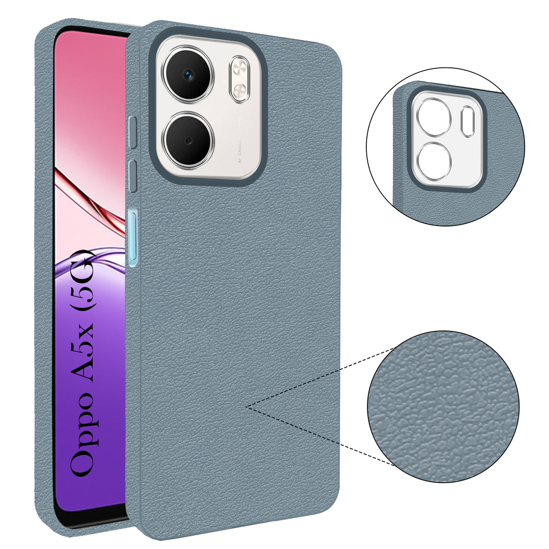 For Oppo A5X Back Cover Case (Glass Like Camera Protection | Leather Feel | Minimalist Professional Grip)