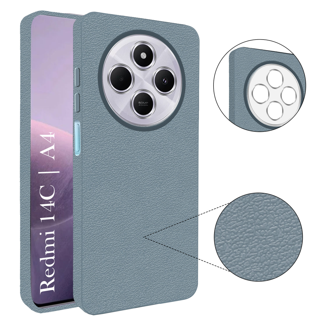 For Redmi A4 5G | Xiaomi Redmi 14C Back Cover Case (Glass Like Camera Protection | Leather Feel | Minimalist Professional Grip)