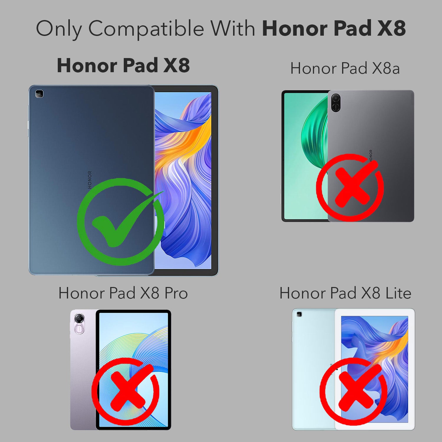 For Flip Cover Folio Case Honor Pad X8 10 Inch AGM3-W09HN (PU Matte Leather | Multi-Angle Smart Stand | Card Storage Slots | Silicone Back Pouch)