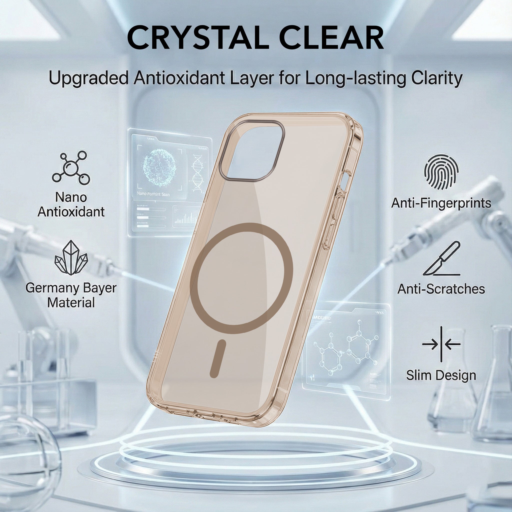 For Apple iPhone 15 Back Case Cover Lifetime Anti-Yellow MagSafe Compatible Clear (Sleek Hard Crystal | Camera Protection and Shockproof)