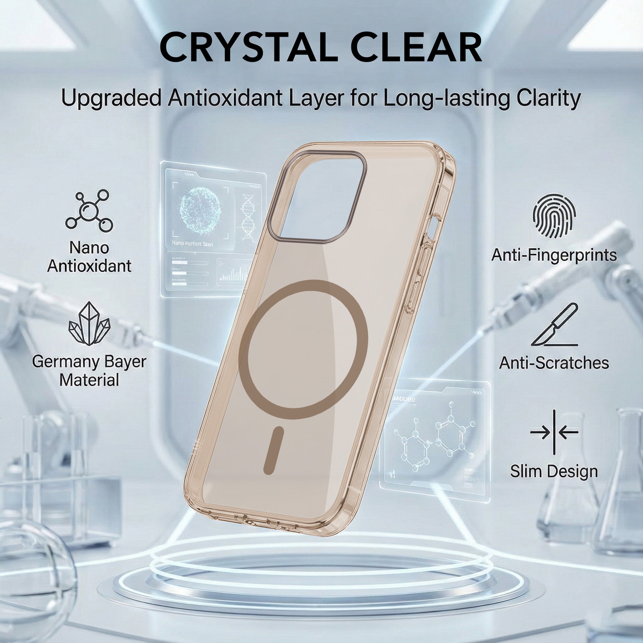 For Apple iPhone 15 Pro Max Back Cover Case Lifetime Anti-Yellow MagSafe Compatible Clear (Sleek Hard Crystal | Camera Protection and Shockproof)