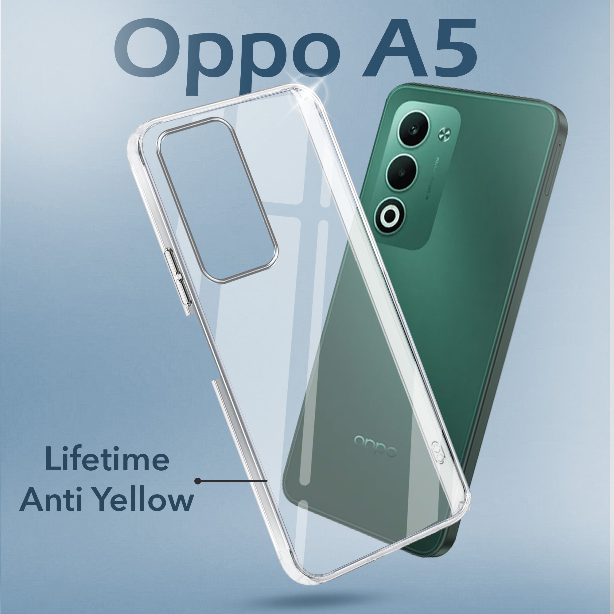 For Oppo A5 5G Back Cover Case Lifetime Anti-Yellow Clear (Sleek Hard Crystal | Shockproof and Camera Protection)