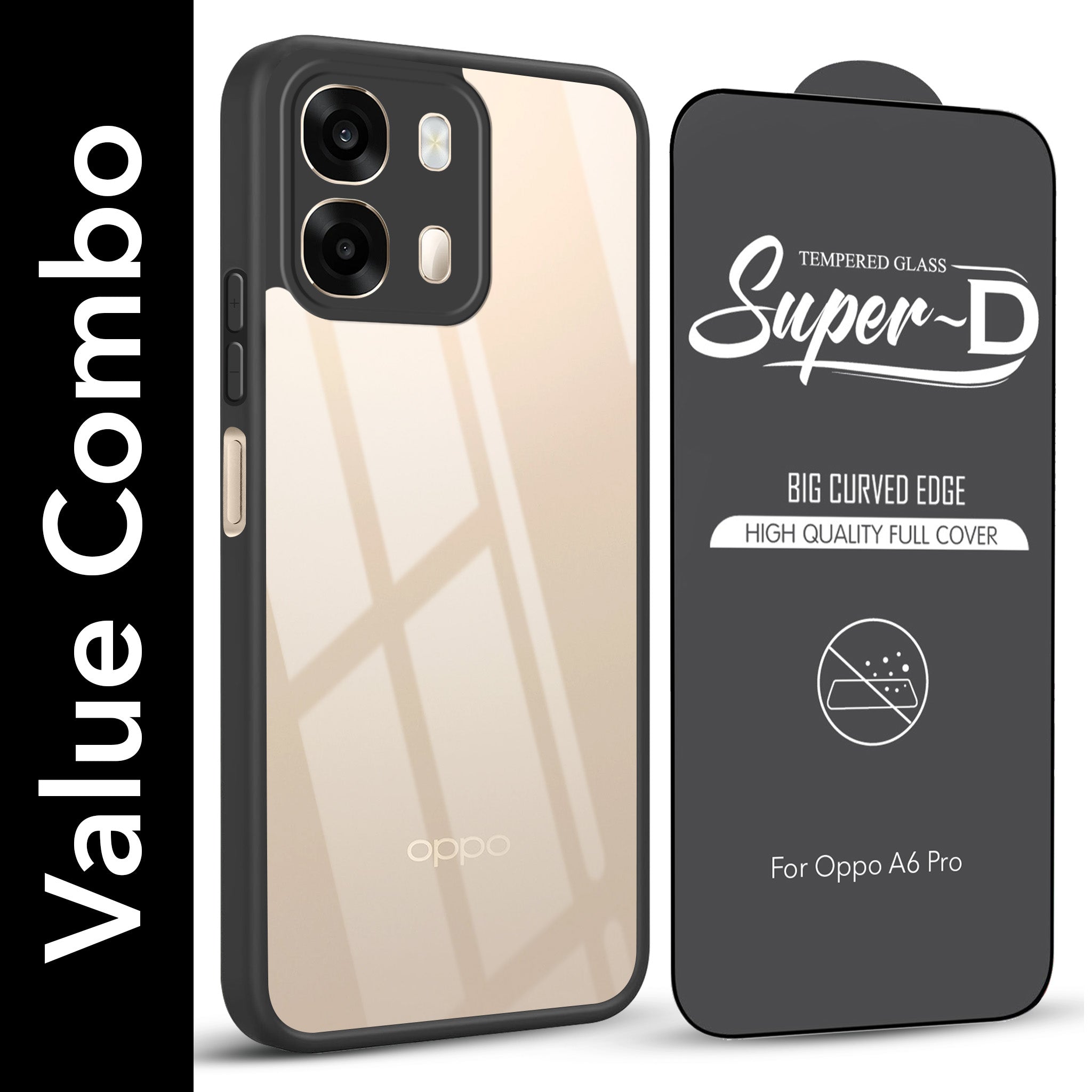 For Oppo A6 Pro Combo with Back Cover and 9H Tempered Glass (Lifetime Anti-Yellow | Crystal Clear Shockproof | Oleophobic Coating Screen Glass)