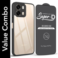 For Oppo A6 Pro Combo with Back Cover and 9H Tempered Glass (Lifetime Anti-Yellow | Crystal Clear Shockproof | Oleophobic Coating Screen Glass)