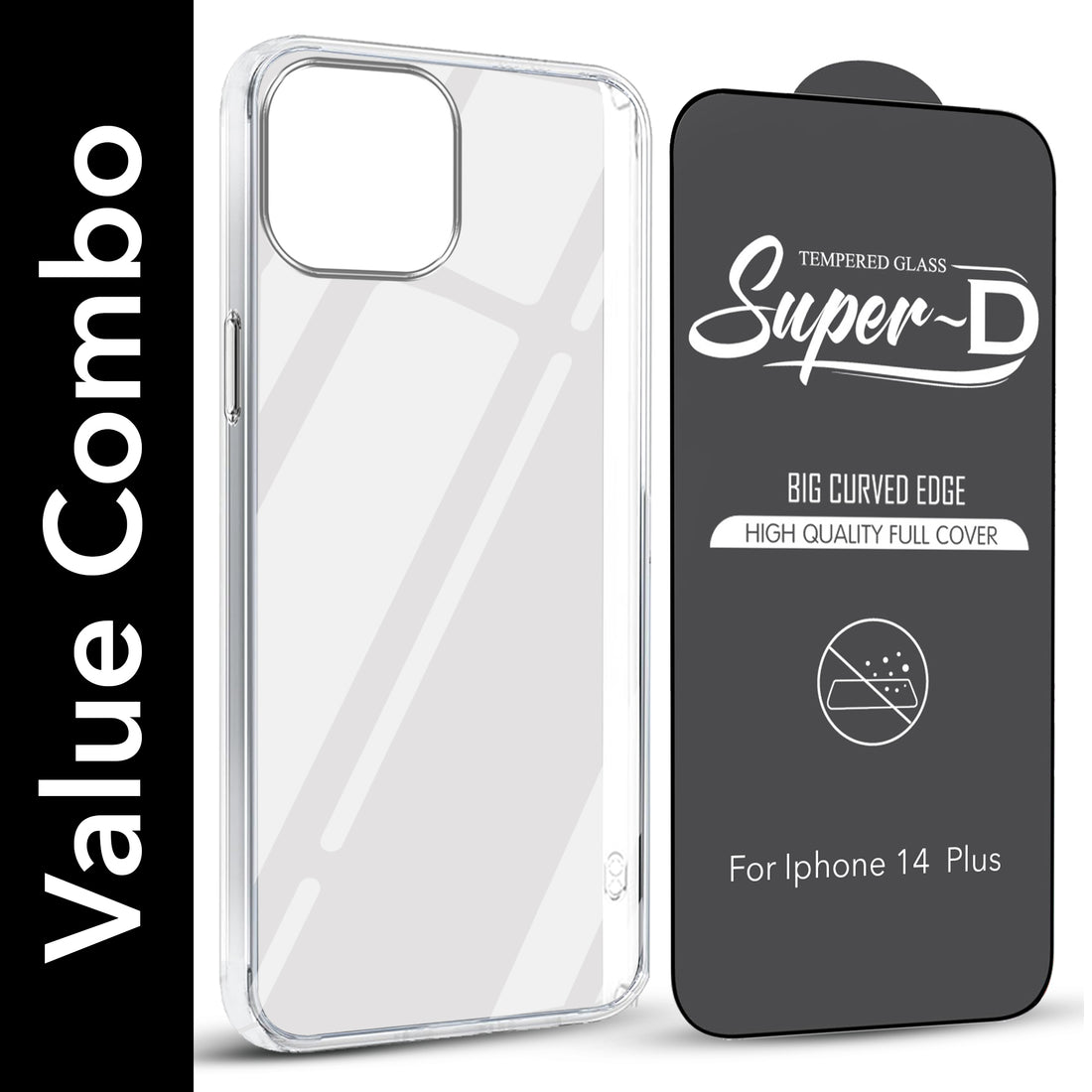 For Apple iPhone14 Plus Combo with Back Cover and 9H Tempered Glass (Lifetime Anti-Yellow | Sleek Hard Crystal | Oleophobic Coating Screen Glass)