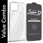 For Apple iPhone 14 Plus Combo with Back Cover and 9H Tempered Glass (Lifetime Anti-Yellow | Sleek Hard Crystal | Oleophobic Coating Screen Glass)