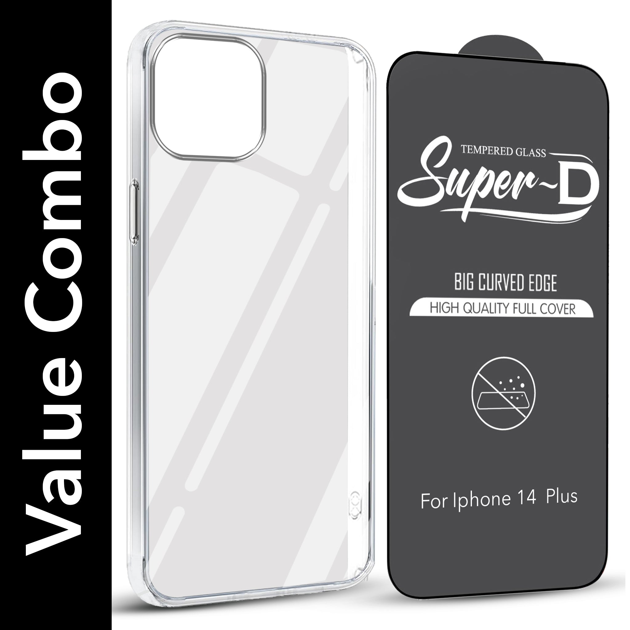 For Apple iPhone14 Plus Combo with Back Cover and 9H Tempered Glass (Lifetime Anti-Yellow | Sleek Hard Crystal | Oleophobic Coating Screen Glass)