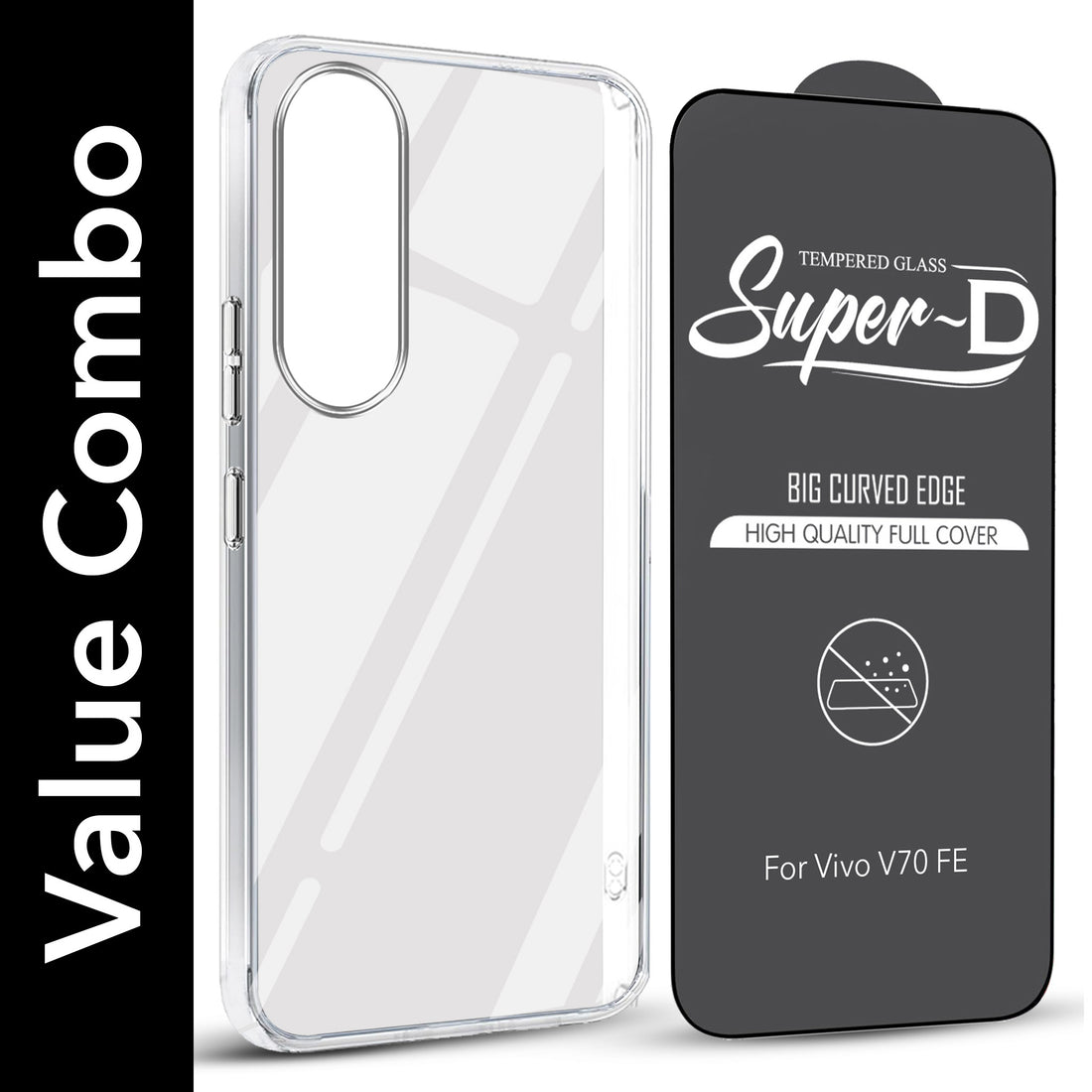 For Vivo V70 FE Combo with Back Cover and 9H Tempered Glass (Lifetime Anti-Yellow | Sleek Hard Crystal | Oleophobic Coating Screen Glass)